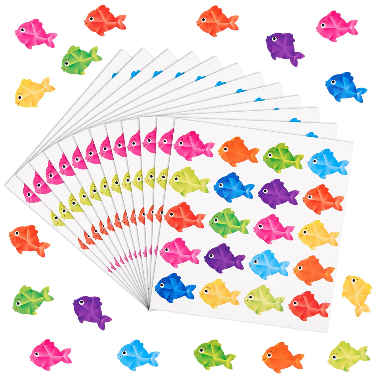 MixTeach 720 Piece Fish Stickers Colorful Fish Shape Stickers for Kids Self Adhesive Decals Labels for Scrapbook Teacher Reward Home Classroom Wall Decor Party Favor, 36 Sheets