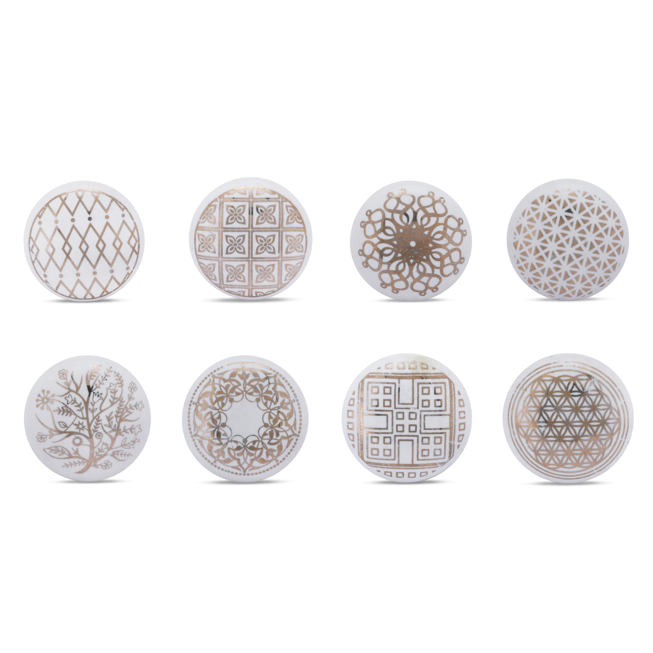ETHNICITI 8 x Round Gold & White Handmade Geometric Ceramic Door Knobs Cupboards Drawers Cabinets Wardrobe Assorted Vintage Shabby Chic Kitchen Bedroom Living Room Furniture Dressers Pulls Handles - Image 3