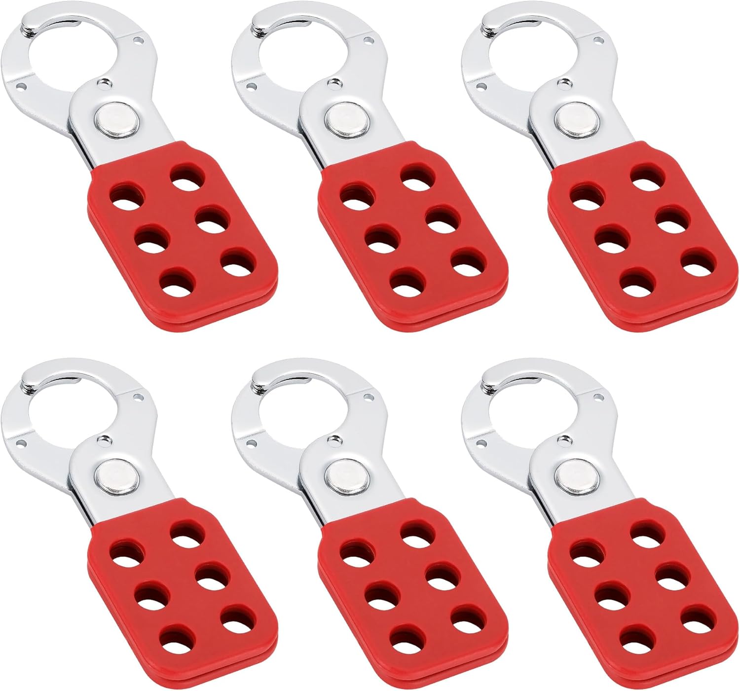 Lock Out Tag Out Hasp, Steel Tamper-Proof Loto Hasp with Extended Jaw, Safety Lockout Kit with 6 Holes Interlock, Padlock Latch（6 Pack, Red）
