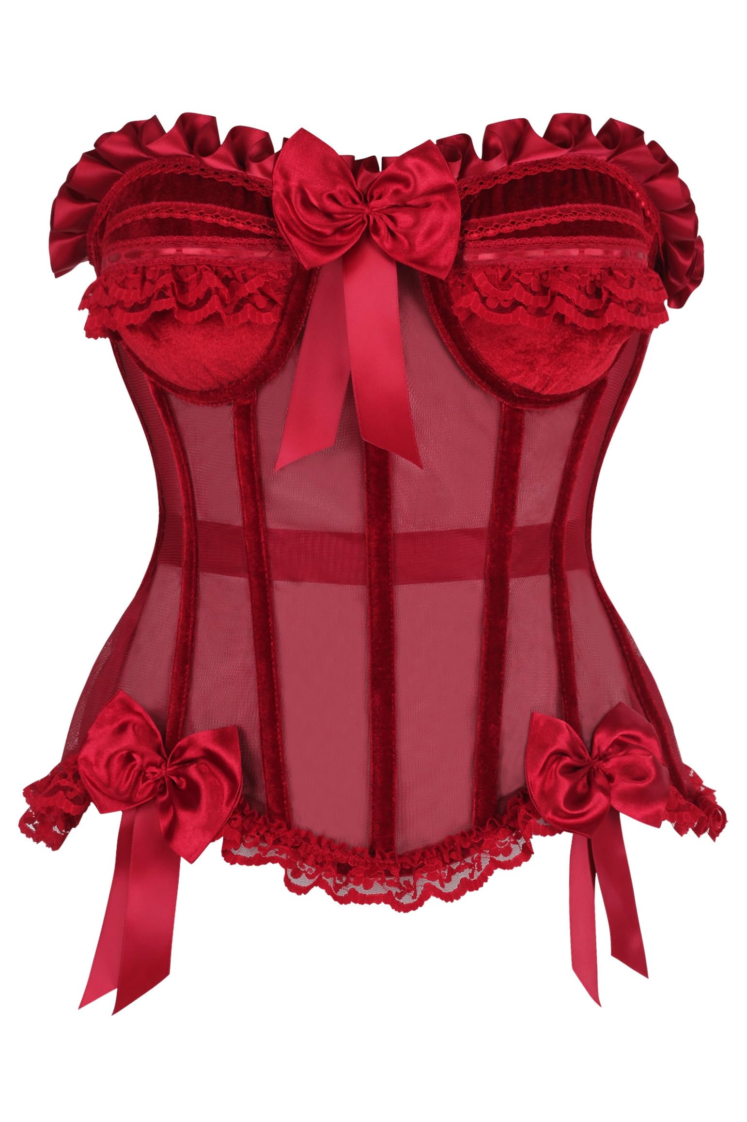 Daisy corsets Women's Top Drawer Steel Boned Dark Red Mesh & Velvet Underwire Bustier Corset, Medium