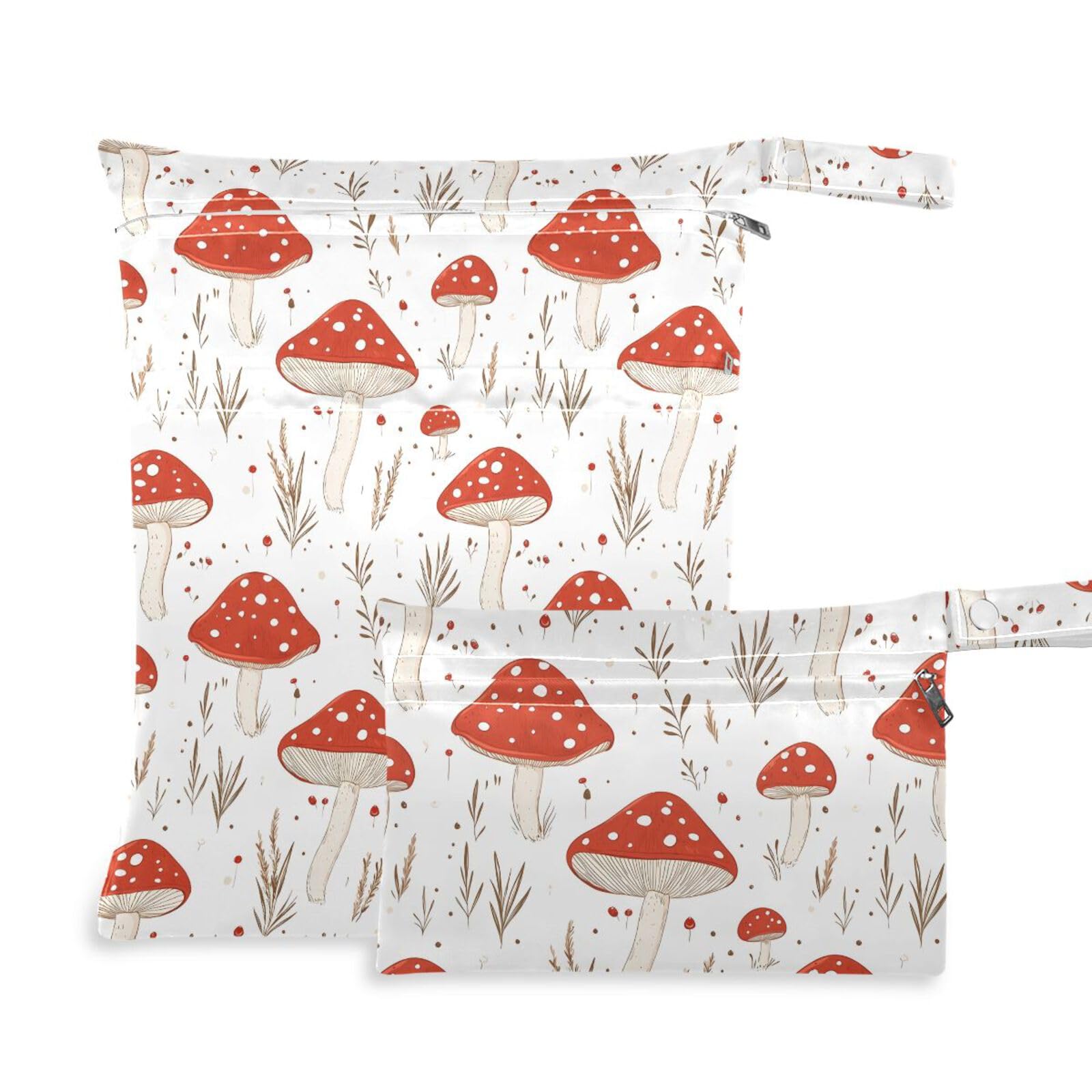 Coikll Wet Dry Bags for Cloth Diaper 2 Pack Waterproof Yoga Gym Bag for Swimsuit Wet Clothes Baby Items-?Red Mushrooms?