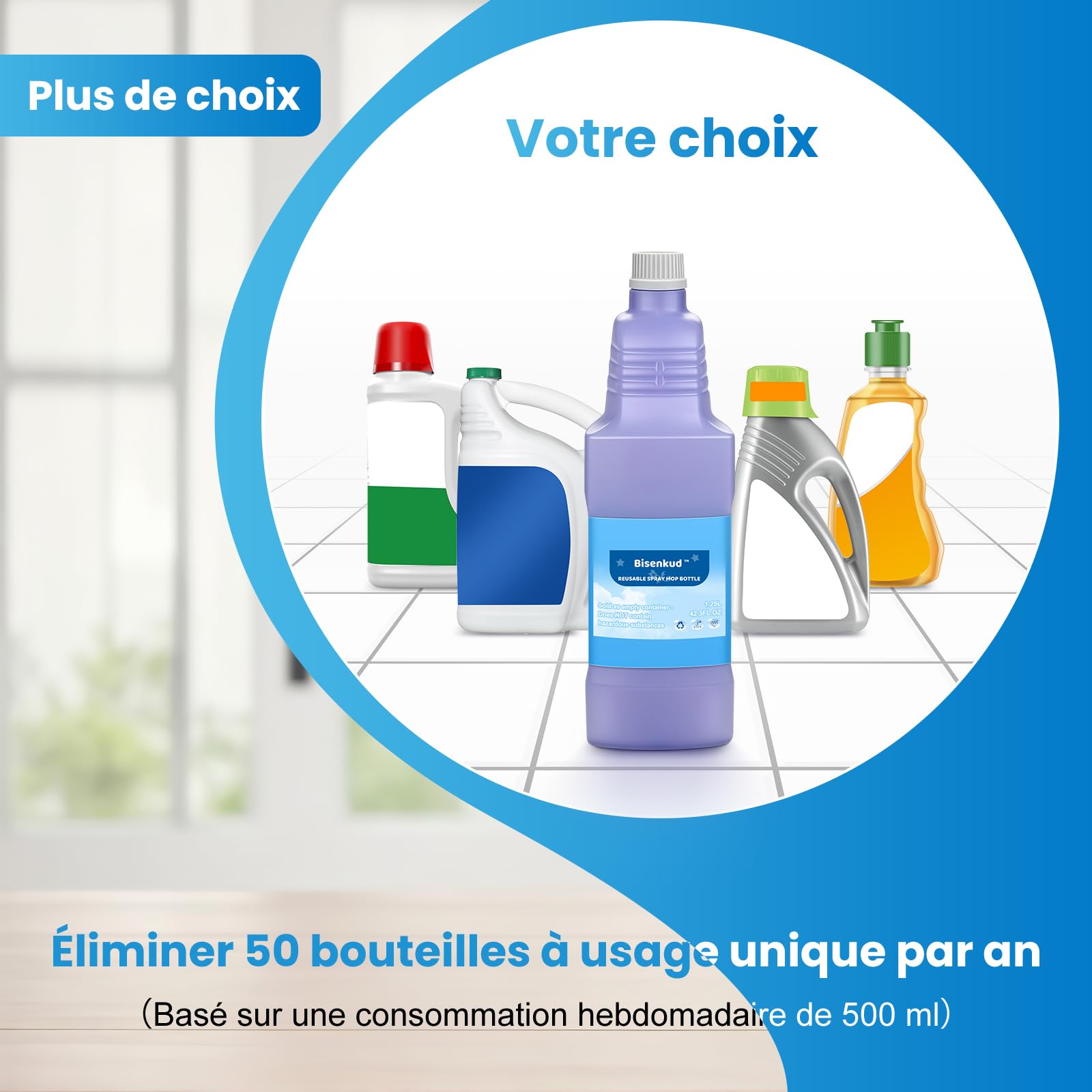 Bottiglia di ricarica riutilizzabile per Swiffer WetJet Kit Spray Mop, 1250 ml, include 1 bottiglia, 1 imbuto in silicone 5 guarnizioni, non contiene agenti detergenti