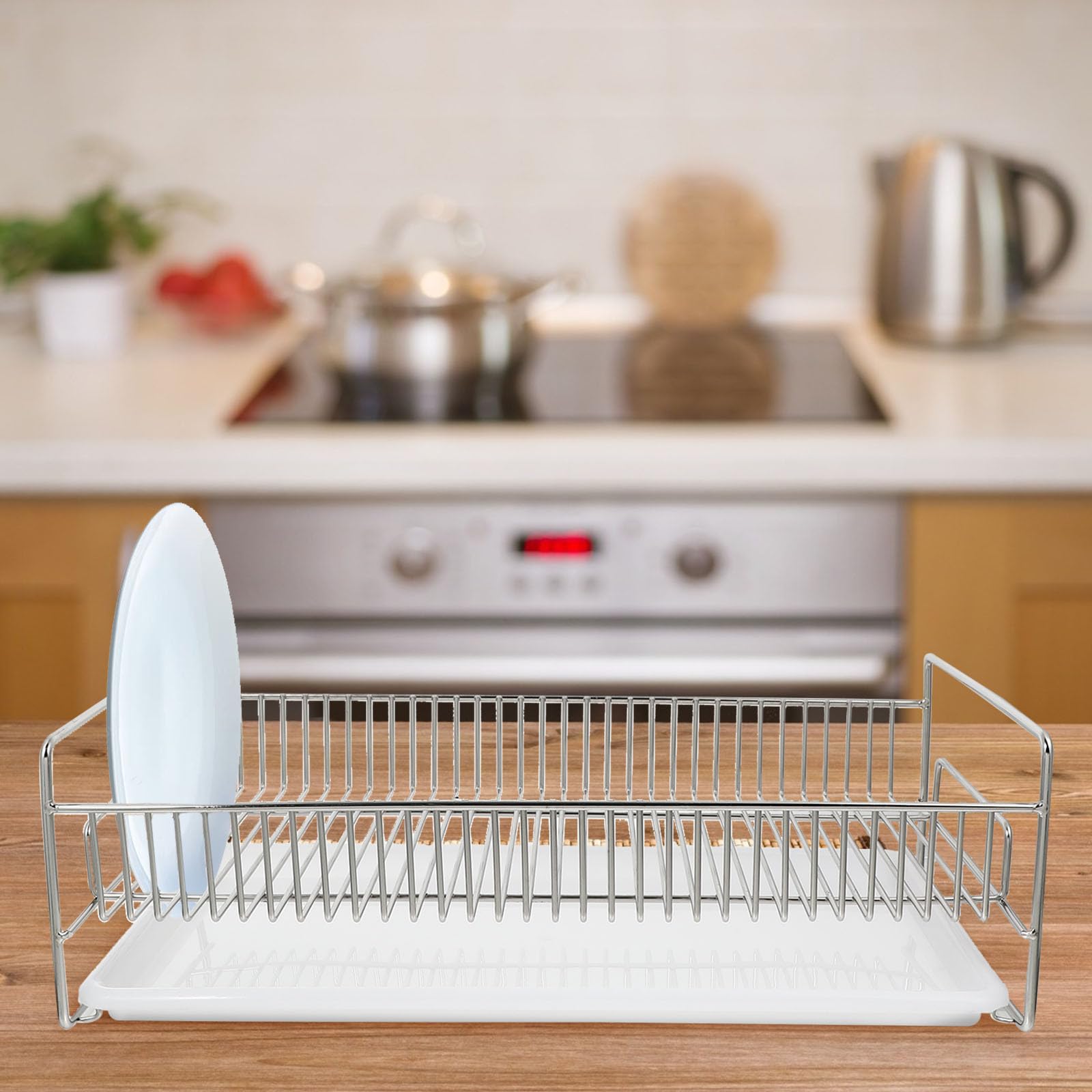 ibasenice Escurridor de Cocina de Acero Inoxidable Rejilla de Drenaje y Bandeja Recogegotas, Seguro Bordes Ásperos para Utensilios de Cocina