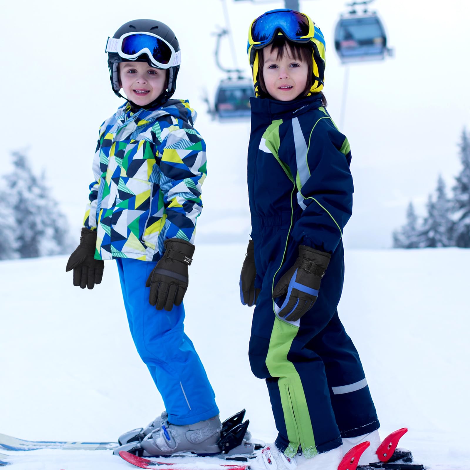 Bencailor 6 Paar Kinder Winter Handschuhe Wasserdichte Kinder Ski Handschuhe Winddichte Warme Schnee Handschuhe für Kinder Jungen Mädchen