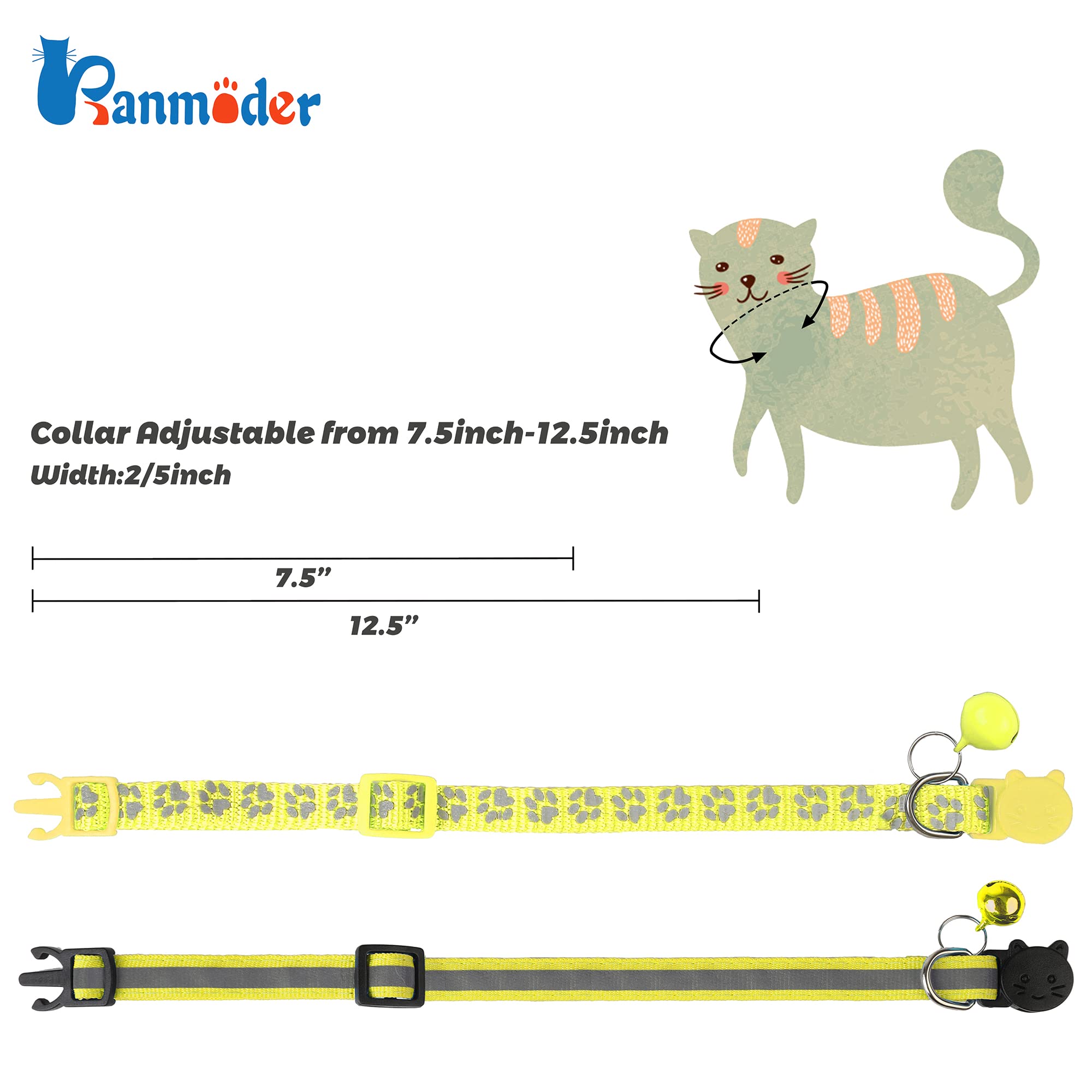 Paquete de 2 collares reflectantes para gatos con campana, collares personalizados para gatitos, collar de hebilla de seguridad ajustable para gatos machos, niñas y niños (amarillo)