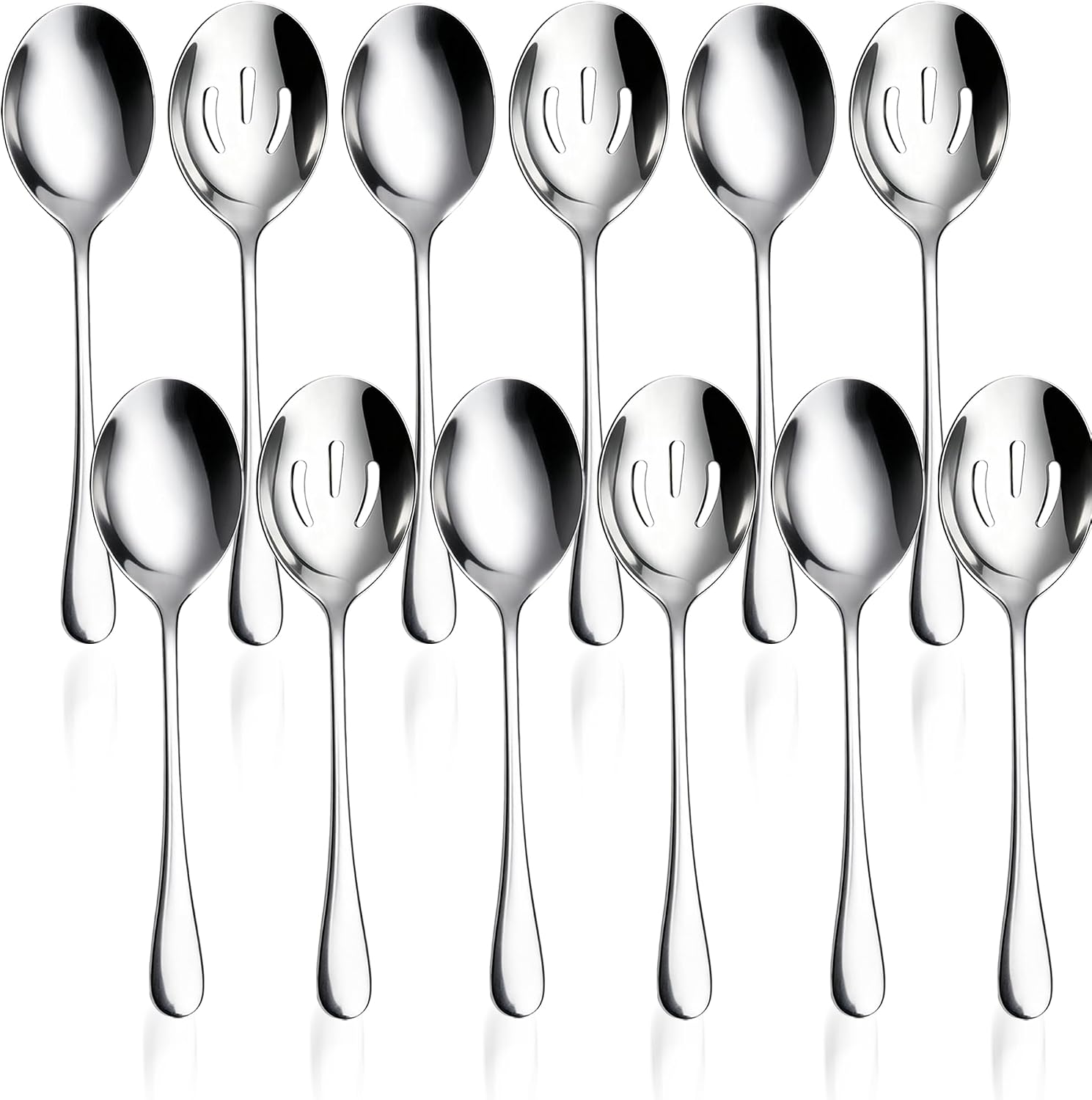 10 Inch Stainless Steel Serving Utensils Including 6 Large Slotted Spoons 6 Serving Spoons Silver Utensils Cutlery Set for Kitchen Buffet Hot Pot Party