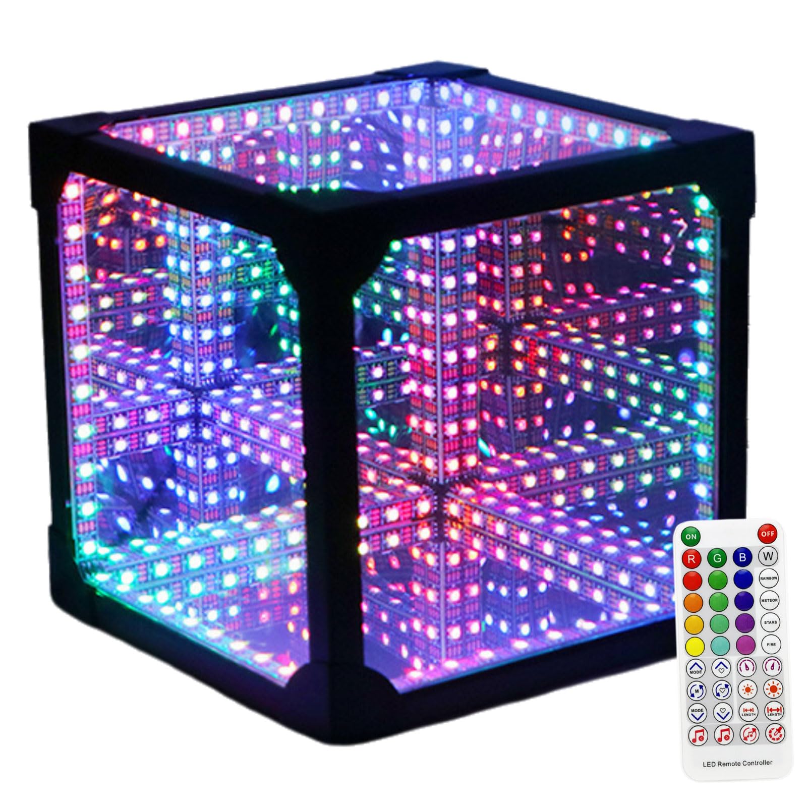 ZbOLi LED Infinity Mirror Tunnel Light Square, 20Cm Desktop Rgb Sound Reactive Lamp with Remote Control and Usb Interface, Table Colors Cool Cube Night Lights with App Control, for Christmas Party