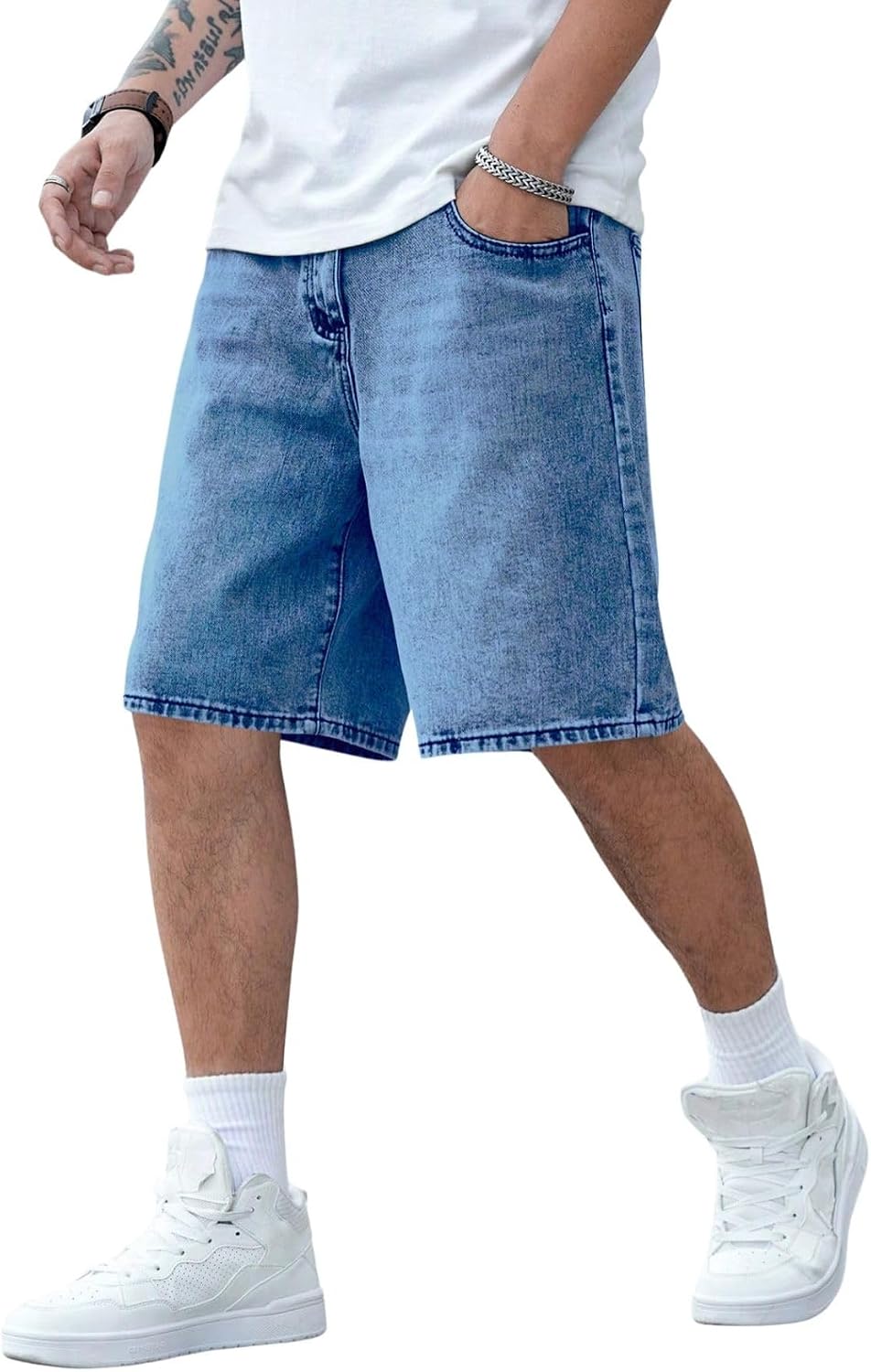 Verdusa Men's Jorts Baggy Jean Shorts Mid Waist Vintage Summer Denim Shorts