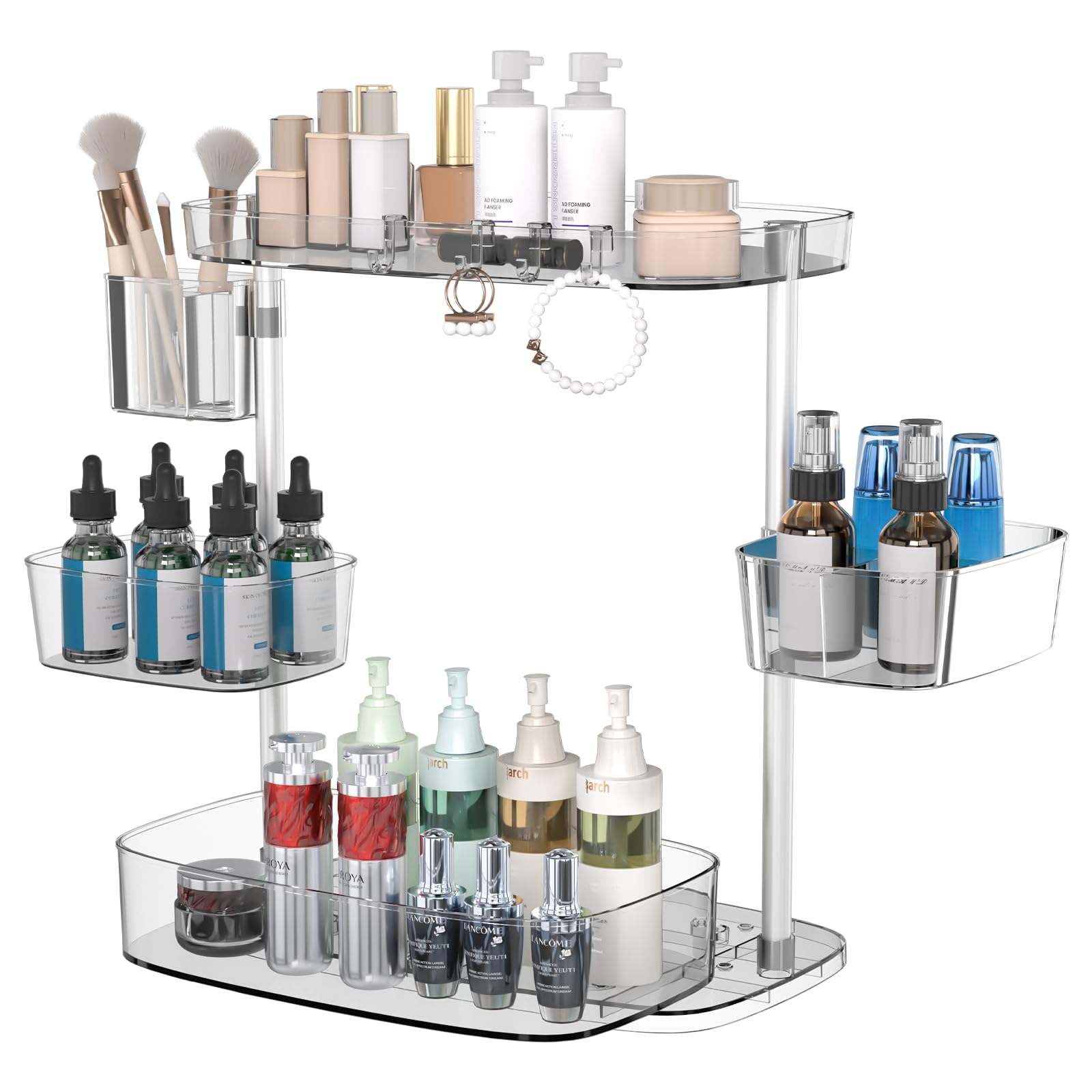 EXPSPRU Makeup Organizer Large Cosmetic Display Case with 3 Adjustable 360 Rotating Makeup Carousel Spinning Holder Rack