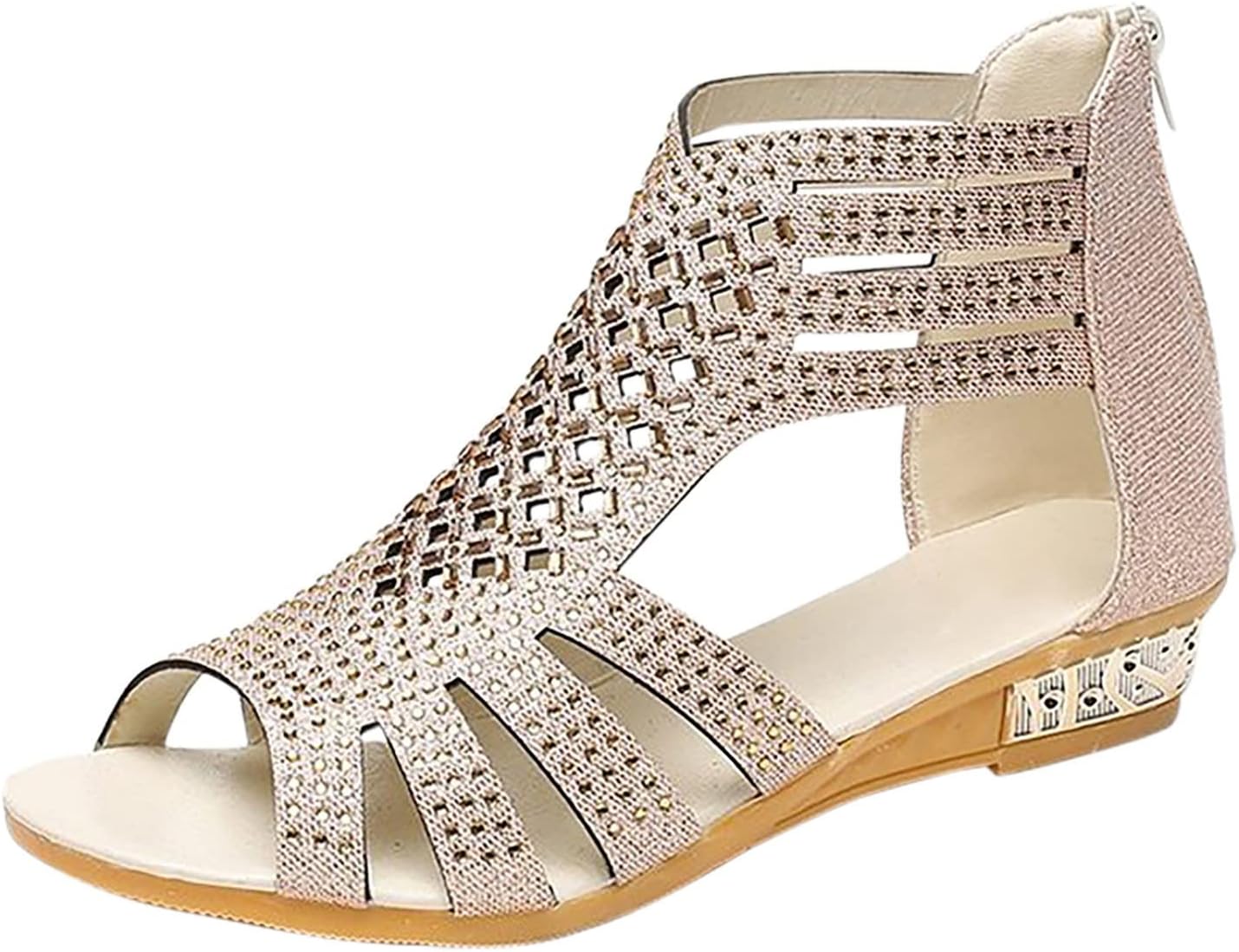 DFEKGladiator Sandals for Women Glitter Flat Sandal Fisherman Shoes Strappy Open Toe Back Zip Shoes Ladies Cut Out Ankle Strap Roman High Heel Diamante Beach Shoes