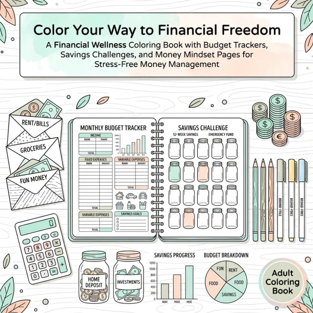 Color Your Way to Financial Freedom: A Financial Wellness Coloring Book with Budget Trackers, Savings Challenges, and Money Mindset Pages for Stress-Free Money Management