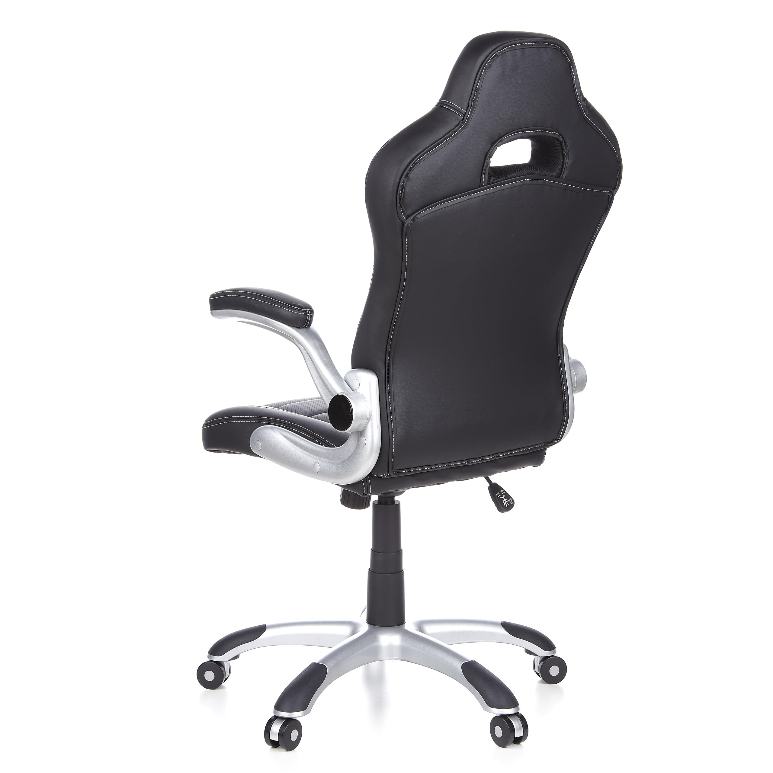 HJH Office 621710 Sedia da Ufficio Girevole GAME SPORT Pelle Sintetica, Poltrona da Gaming, Braccioli ripiegabile, Nero/Bianco/Grigio