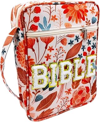 Bible Cover Case for Women Girls Elegant Bag Floral Design Handbag Quilted Carrying Pouch Church Study Accessories Organizer
