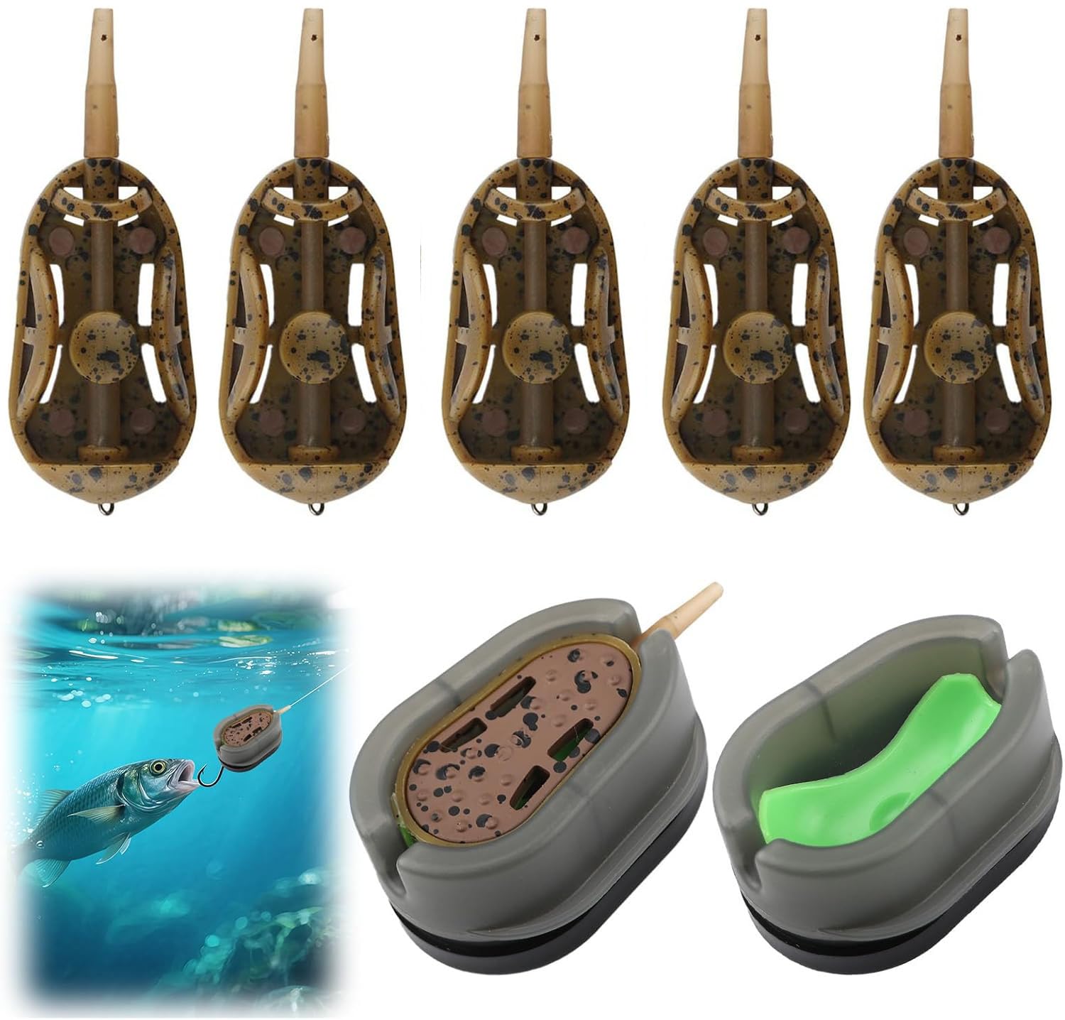 6PCS Method Feeder Set, 20g-60g Inline Fishing Feeders with Quick Release Mould, Fishing Accessories for Carp Fishing, Pellet Bait Feeder for Saltwater Freshwater