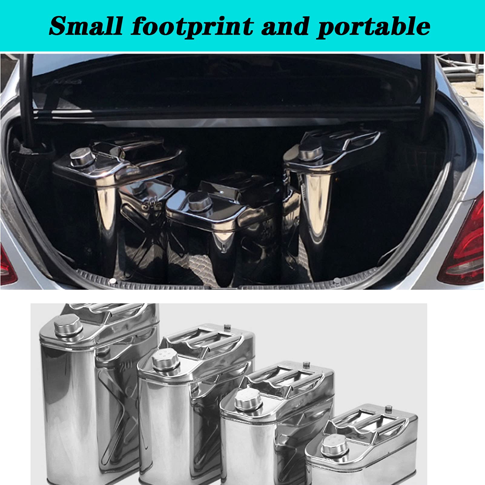 CGF- Taniche Carburante Tanica per Gas da 5 l, 10 l in Acciaio Inossidabile 304, Contenitore per Carburante con beccuccio e Tubo autoventilanti, Guanti per Auto, Camion e Barche, Argento