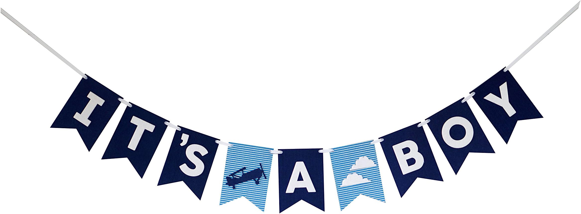 It's A Boy Banner Laser Cut Felt 50 inches wide - Airplane Clouds Blues