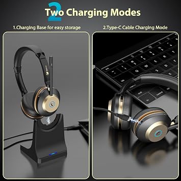 Earbay Wireless Headset with Mic for Work, Bluetooth Headset V5.3, AI Noise Cancelling Mic & 2.4G USB Dongle, 50 Hrs Work Time Wireless Headphones with Mic Mute for Work from Home/Call Center/Teams