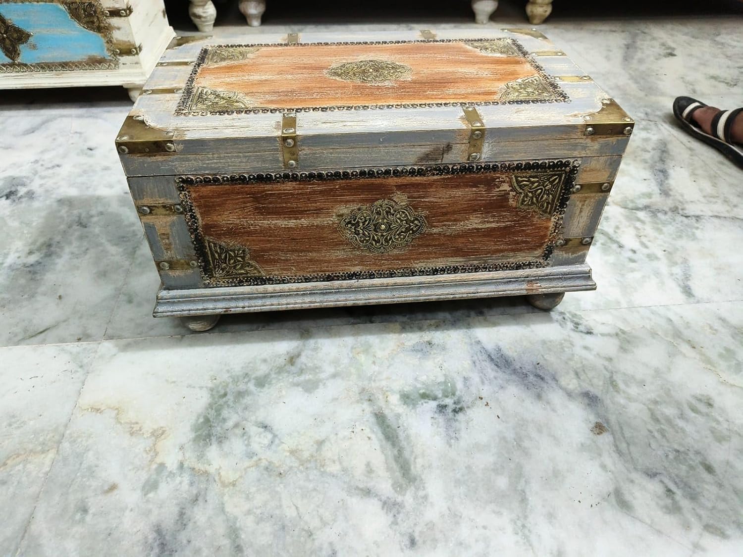 Solid Mango Wooden Storage Trunk | Center Table | Coffee Table For Living room, Bedroom, Hall & Home, Distress Finish, (50 x 30 x 26cm)-image-41