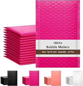 HBlife 6x10 Inches Poly Bubble Mailers Self Seal Hot Pink Padded Envelopes, Pack of 25
