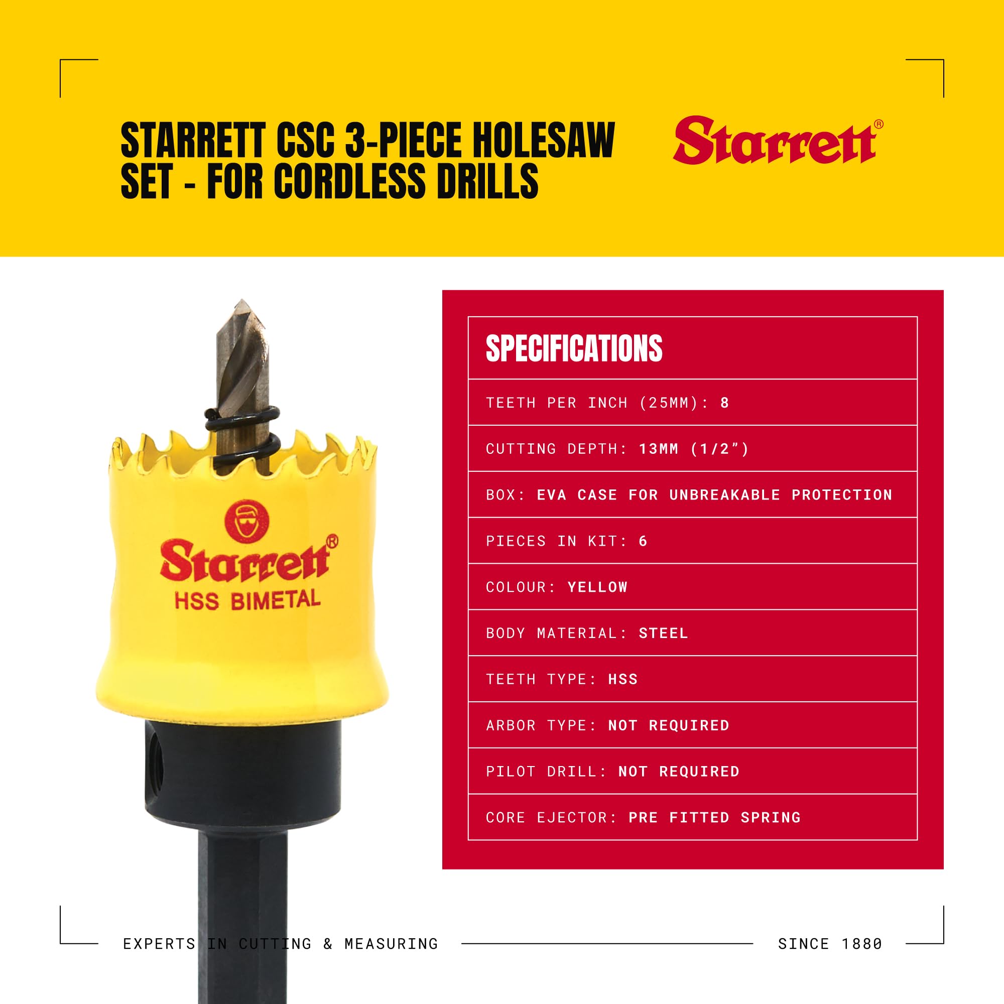 Starrett KCS06001 Kit per sega a tazza Bi-metallo, taglio uniforme, senza fili, 6 pezzi