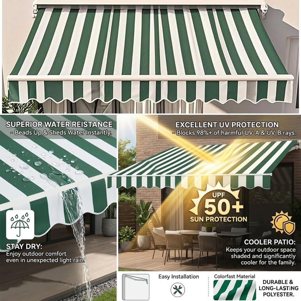 Markisen Ersatzstoff, Einziehbar Markisenbespannung Canvas Markisenstoff UV-Beständiger Wasserdicht Markisentuch 2m 3m 4m 5m 6m(Yellow,6 x 2m (20 x 6.5ft))