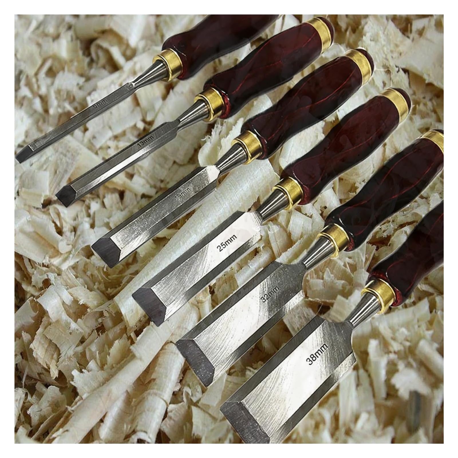 6-Pieces Woodworking Wood Chisel Set: A Carving Chisel Kit with Wooden Box, Honing Guide, Sharpening Stone. Features 60 Steel Blades, Ideal for Carpenters and Craftsmen