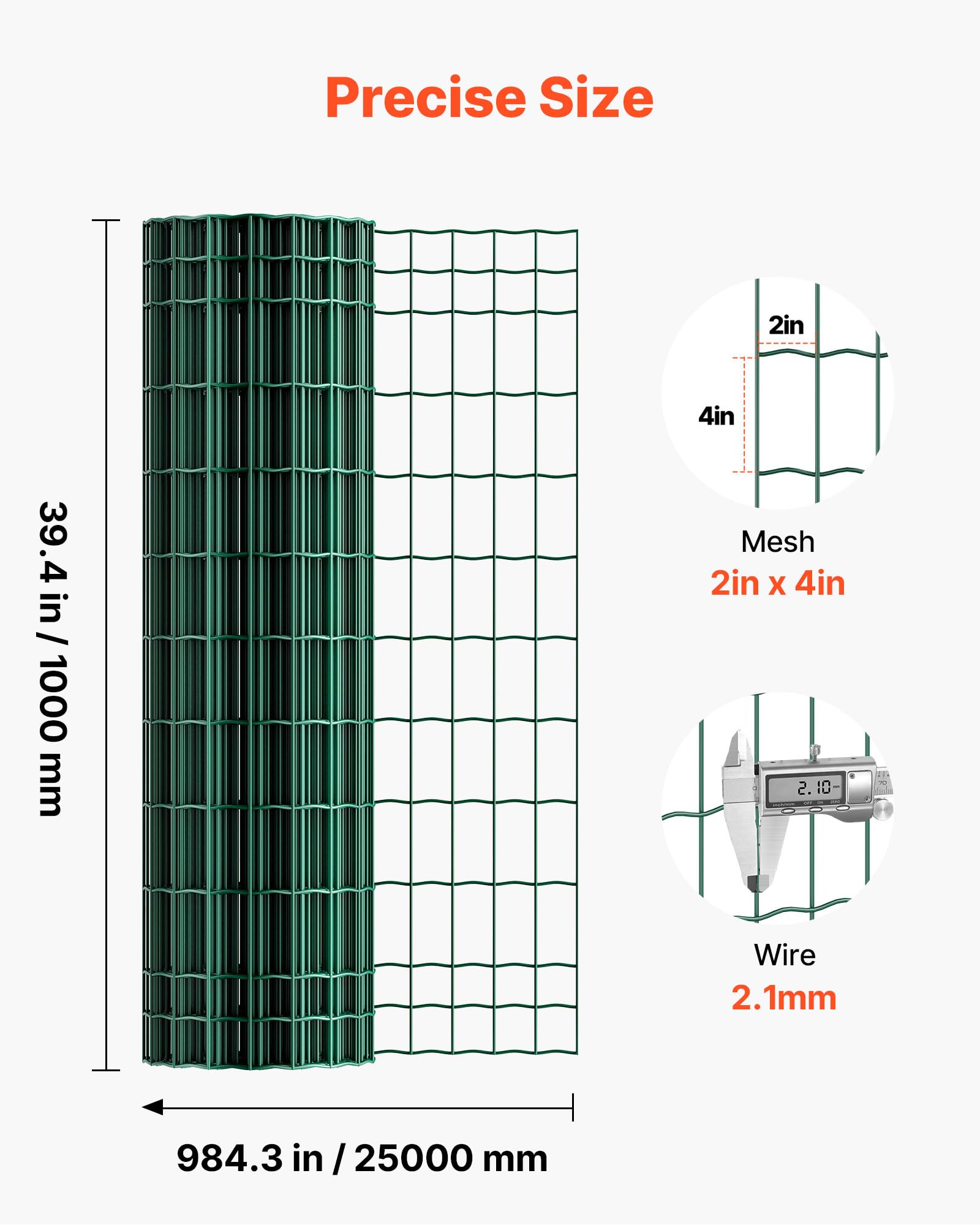VEVOR Valla de Jardín, 1 x 25 m, Malla de 5,08 x 10,16 cm, Alambre de Acero Galvanizado, para Vacas, Cerdos y Ovejas, Recubierta de Vinilo Duradero, para Corrales y Jaulas de Animales, Verde