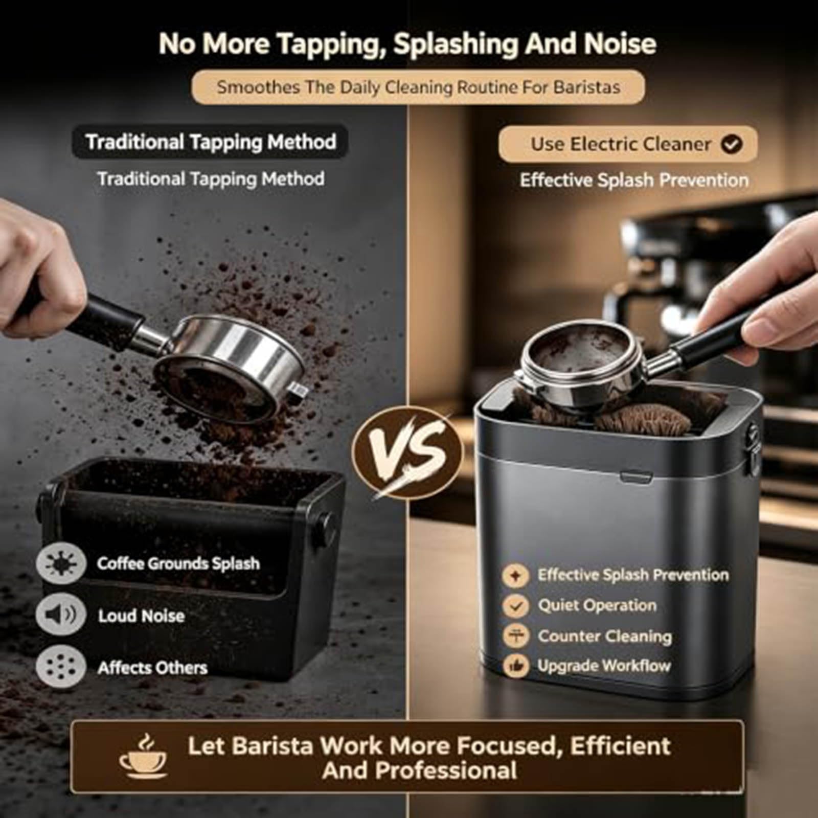 Pulitore Elettrico per Portafiltro da caffè, Macchina Automatica per La Rimozione dei Fondi di caffè, Universale 51/53/58 Mm, Montaggio A Parete E da Tavolo, per Macchine da caffè Espresso
