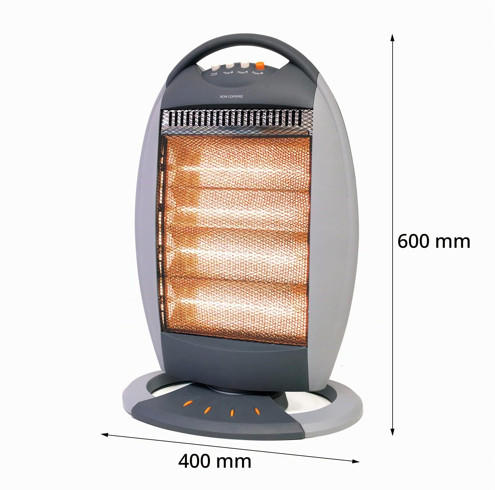 Stufa elettrica portatile,Stufa Alogena Oscillante, 4 Livelli di Potenza Silenziosa Oscillazione Alloggiamento Freddo Touch Sistema Antiribaltamento,Protezione termica (1600W)