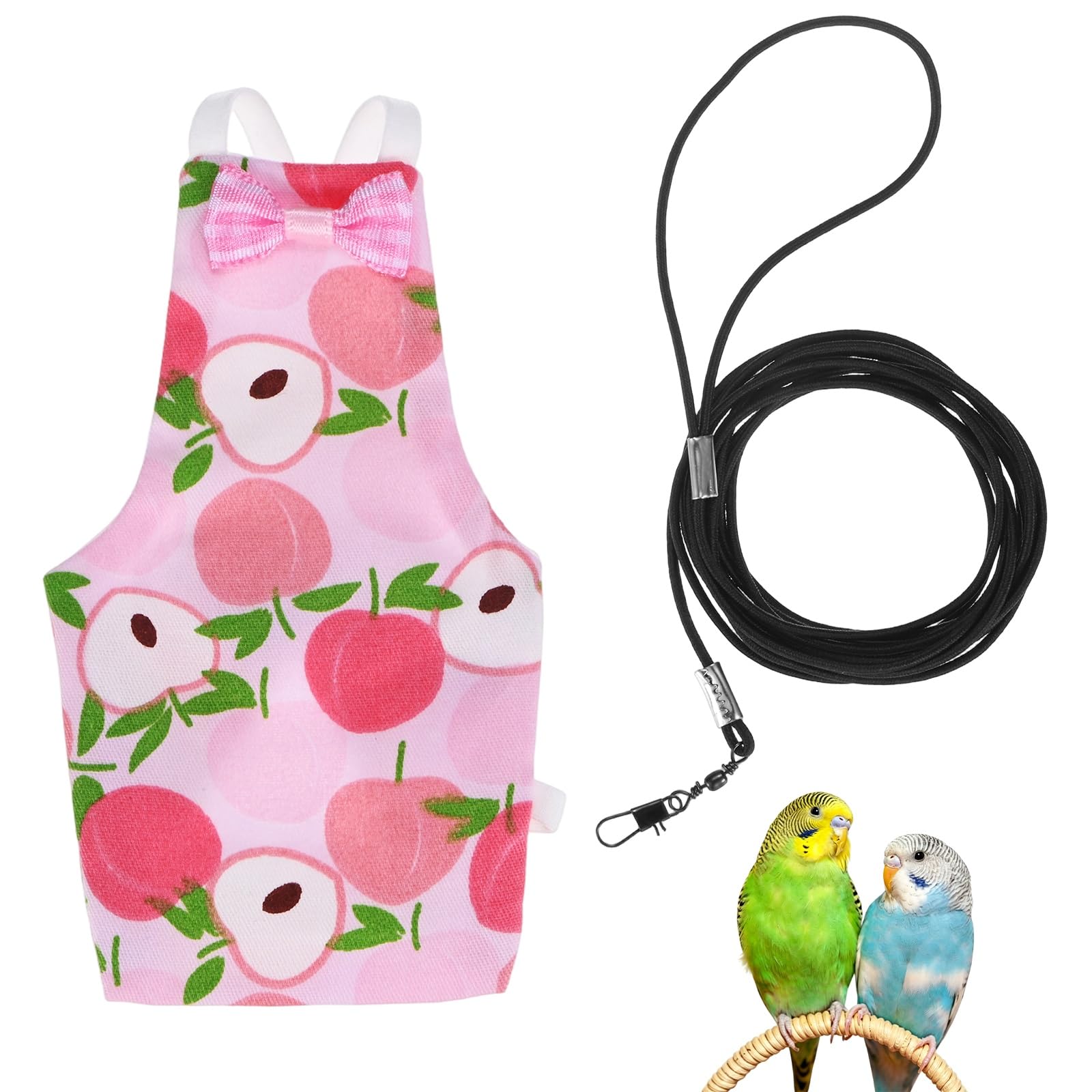 M METERXITY 1-Pack Adjustable Bird Diapers, 4.9"x2.7" Washable Reusable Flight Suit Urine Wet Suit Costume with 6.6 ft Leash for Cockatiel/Lovebird/Monk, Pet Parrot Nappy [Pink,