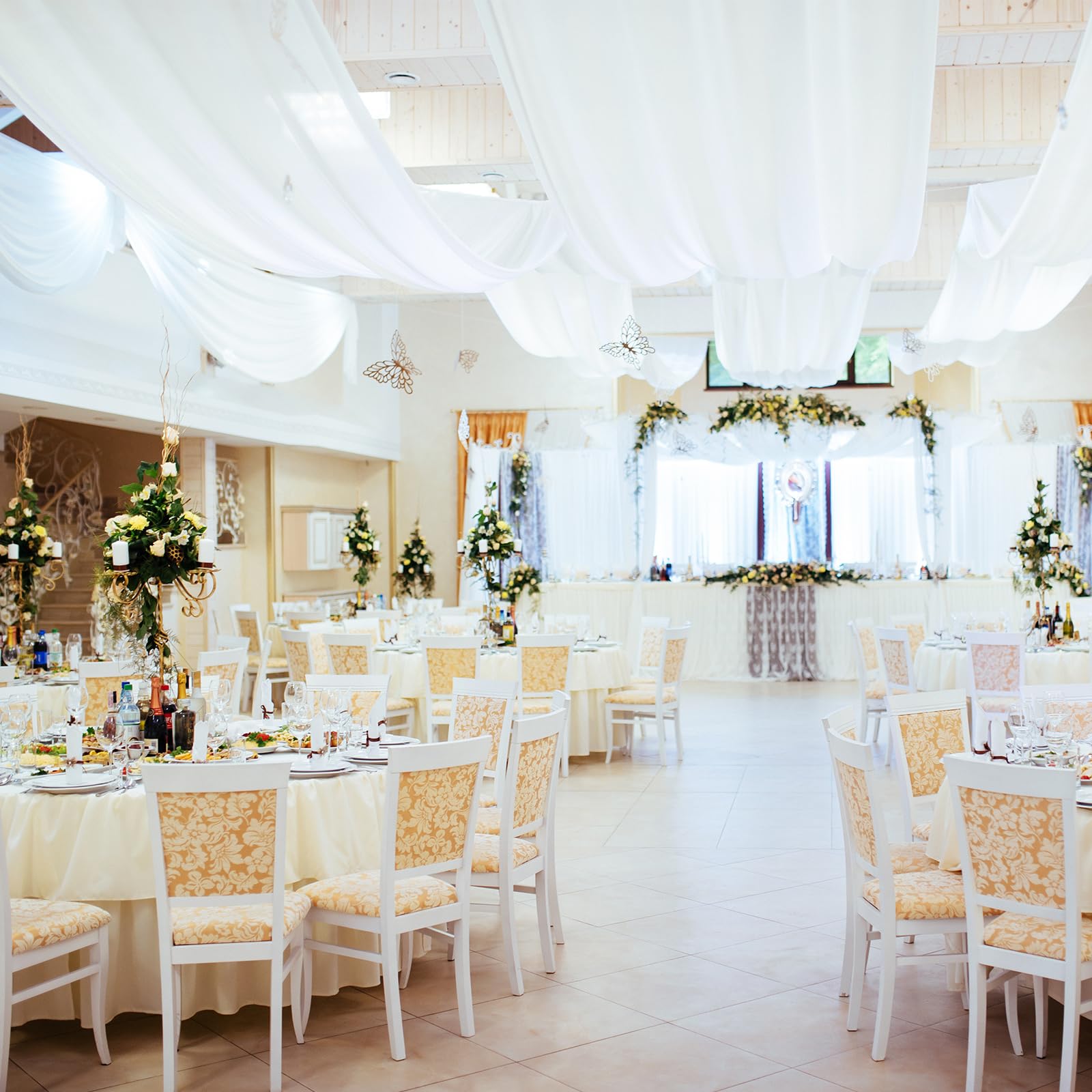 Deckenvorhänge für Hochzeiten, weiß, 6 Paneele, 15,2 x 3 m, Hochzeitsbogen-Drapierstoff, durchscheinende Vorhänge, Chiffon-Stoff, Hochzeitsvorhänge, Tüll, durchscheinende Vorhänge für Party,