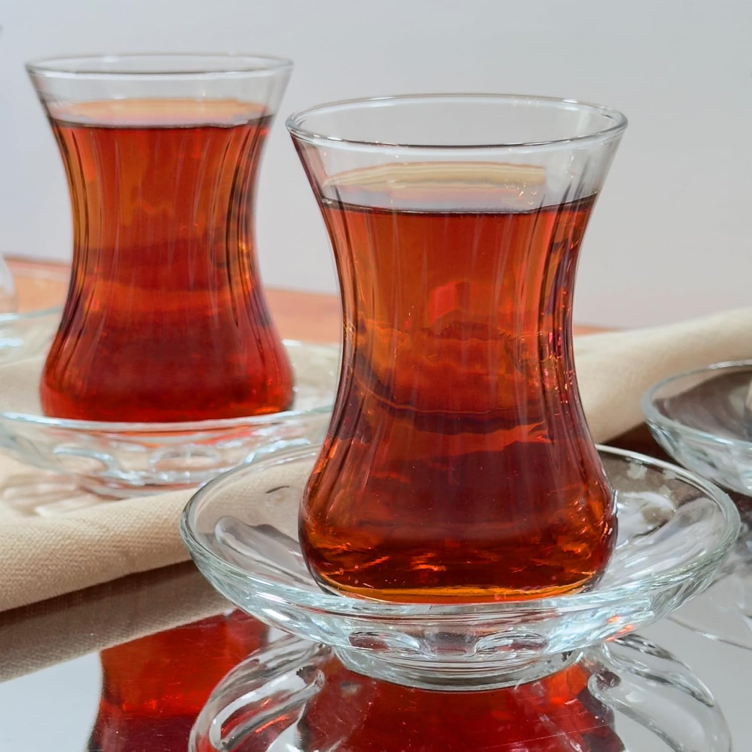 Turkish Tea Glass Set of 6 with Saucers, Spiral Pattern Traditional Slim Waist Design, 4.5 oz Heat-Retaining Thick Base Glasses with Saucers, Elegant Clear Design, Useful Set (12 Pieces) - Image 6