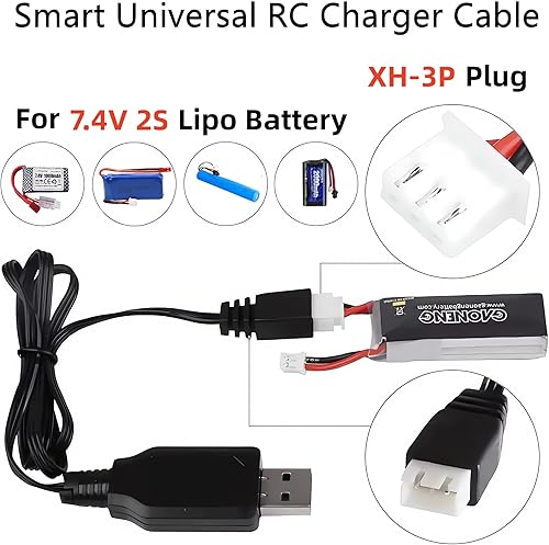 Miniatura 3 de Aliwisdom Cable cargador de batería universal RC con conector XH3 Pin Plug para batería Lipo de 7.4V 2S, compatible con coche RC/barco RC/avión
