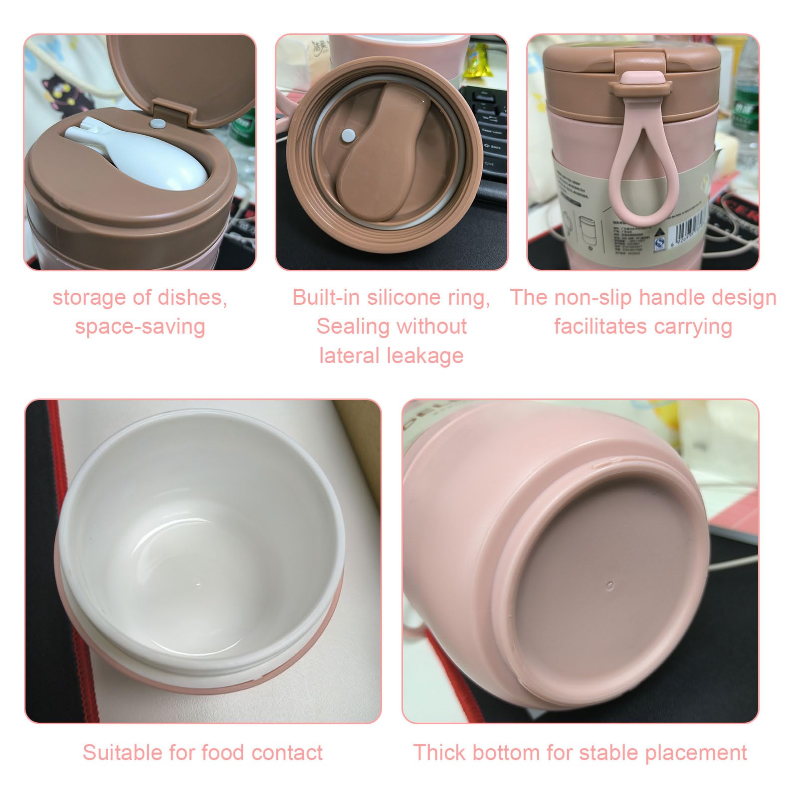 2 bicchieri per cereali To Go con coperchio, in materiale PP, per yogurt, con cucchiaio, 780 ml, tazza per cereali, doppio strato, a prova di perdite, perfetto per lavoro, scuola