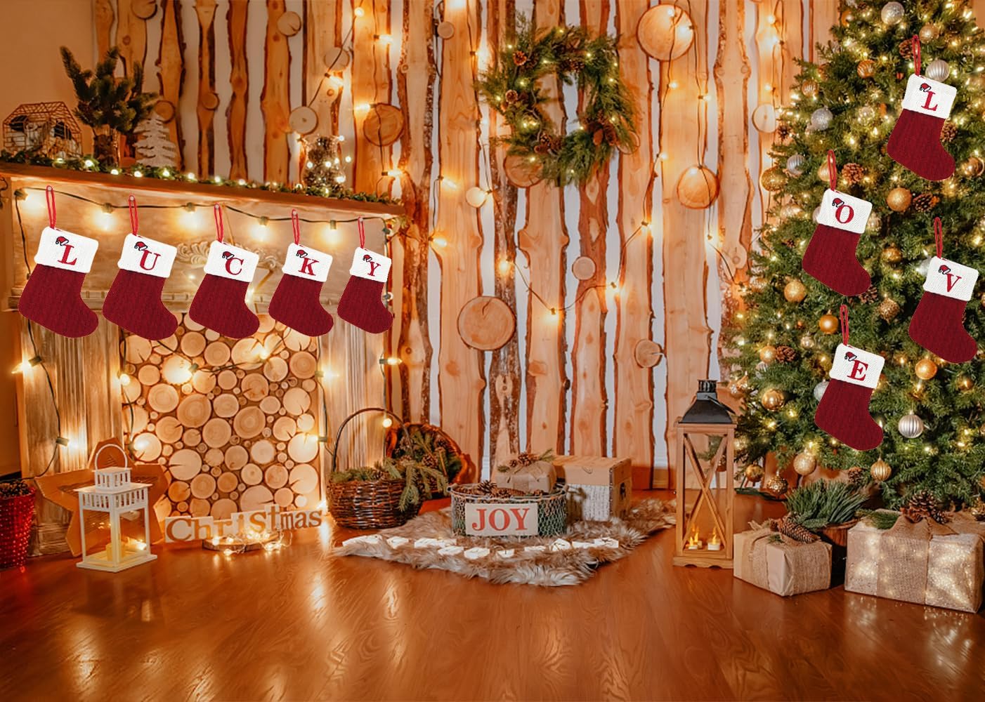 Threetols Christmas Stockings with Initial, Small Embroidered Letter Knit Red White Christmas Stocking Letter Monogram Hanging Xmas Stockings for Family Christmas Tree Fireplace Decoration (K) image 4