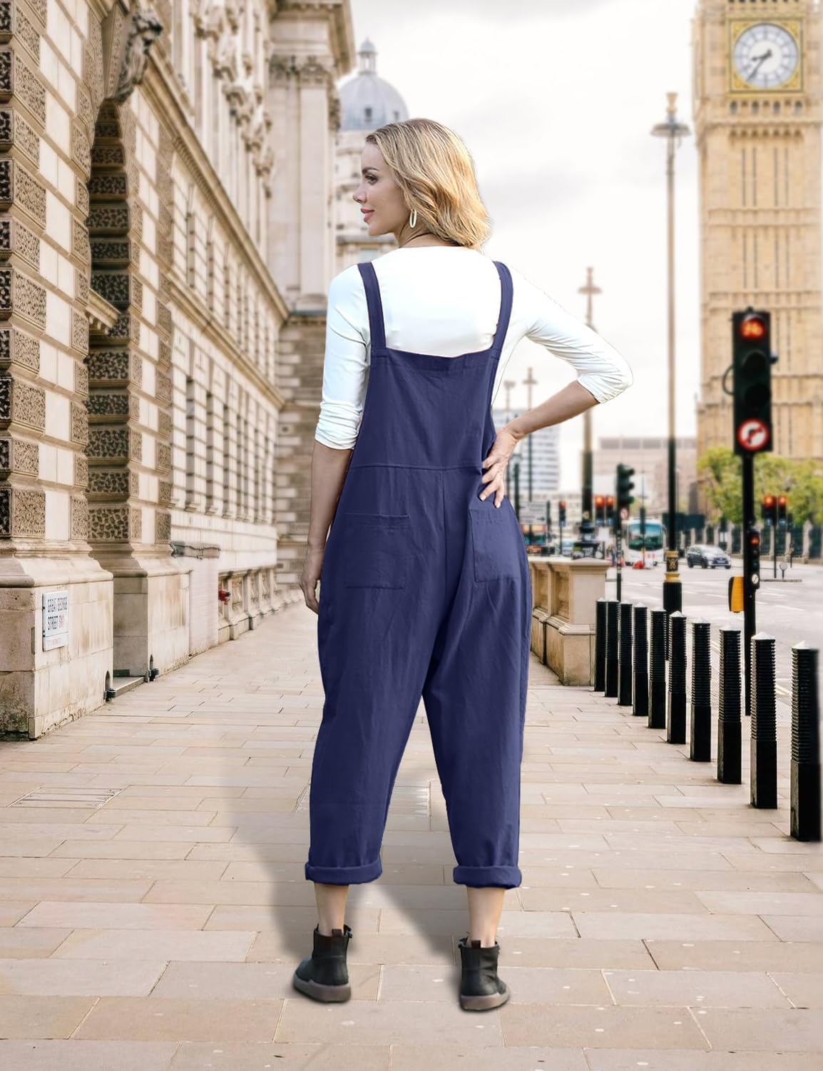 YESNO Women Long Casual Loose Bib Pants Overalls Baggy Rompers Jumpsuits with Pockets PV9 - Image 4