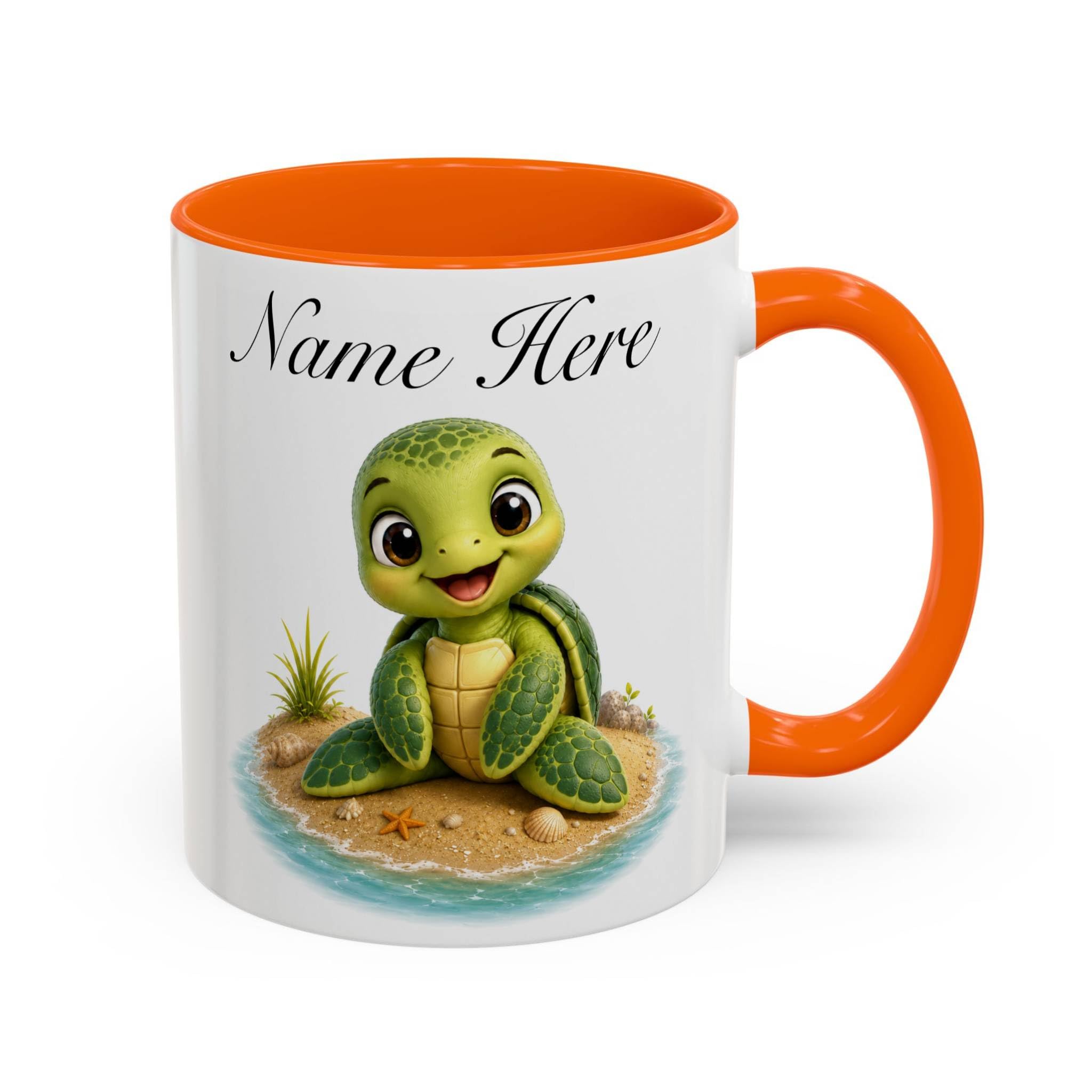 Personalised Baby Turtle Mug with Name, Cute Custom Baby Turtle Mug Gift for Her, Girlfriend, Daughter, Birthday or Christmas Gift, Animal Lover Cup (Orange 11oz, Mug)