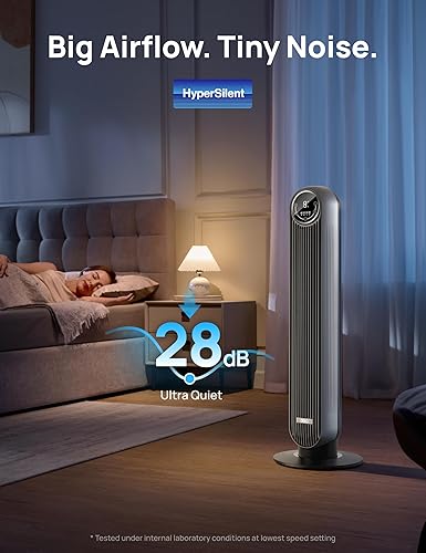 Miniatura 3 de Dreo Ventilador de torre para dormitorio, ventilador de suelo silencioso de velocidad de 25 piess, ventiladores oscilantes de 90 para interiores con