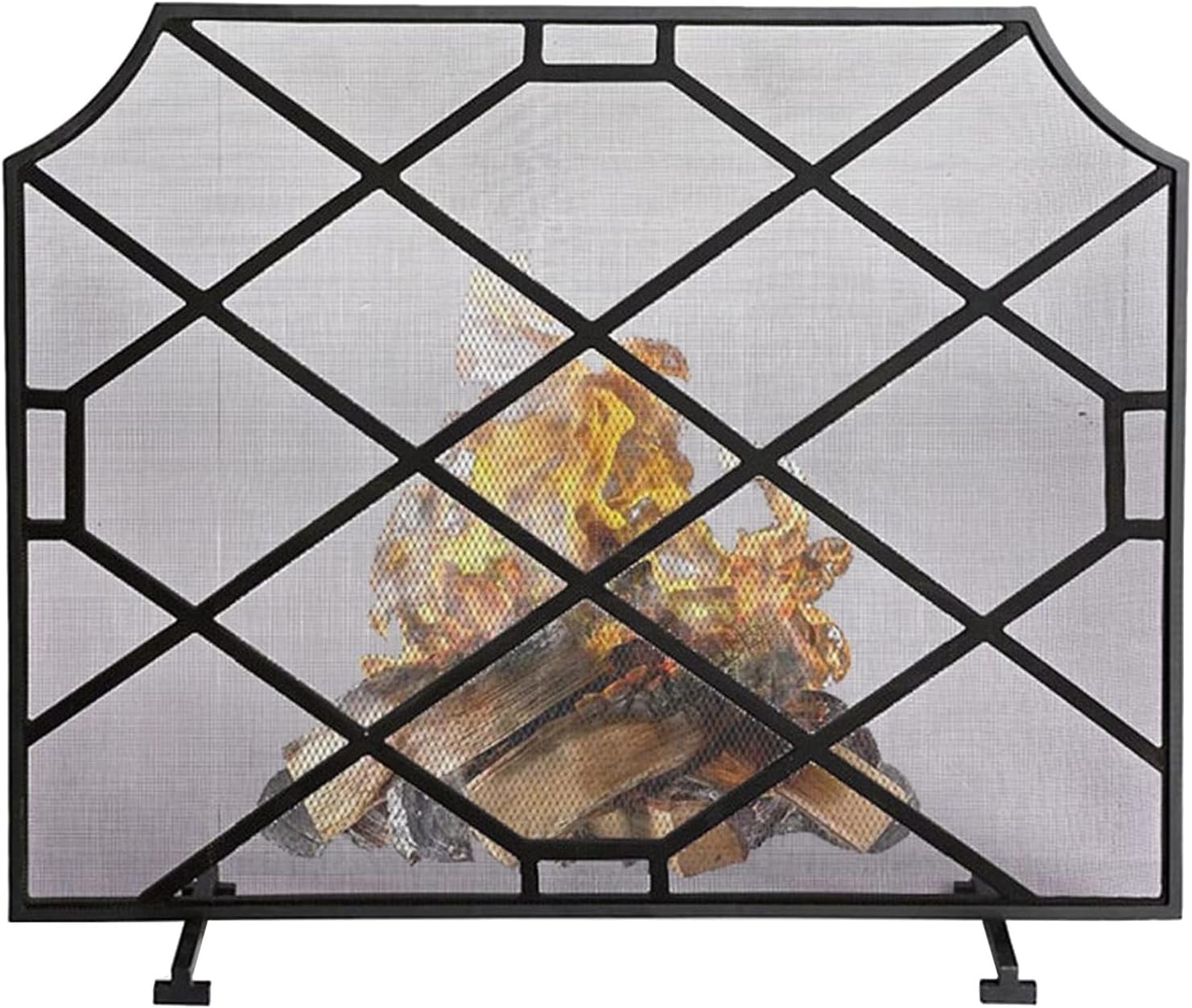 Single Panel Flat Safe Fireplace Screen Protector, Heavy Duty Iron Freestanding Mesh Fireplace Spark Guard for Indoor Outdoor Log Wood Burners, Baby Safe Proof Fence