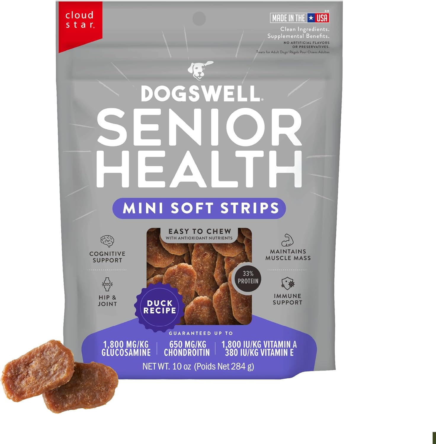 Dogswell Lifestage Senior Treats Mini Soft Strip Duck, 10 oz. Bag