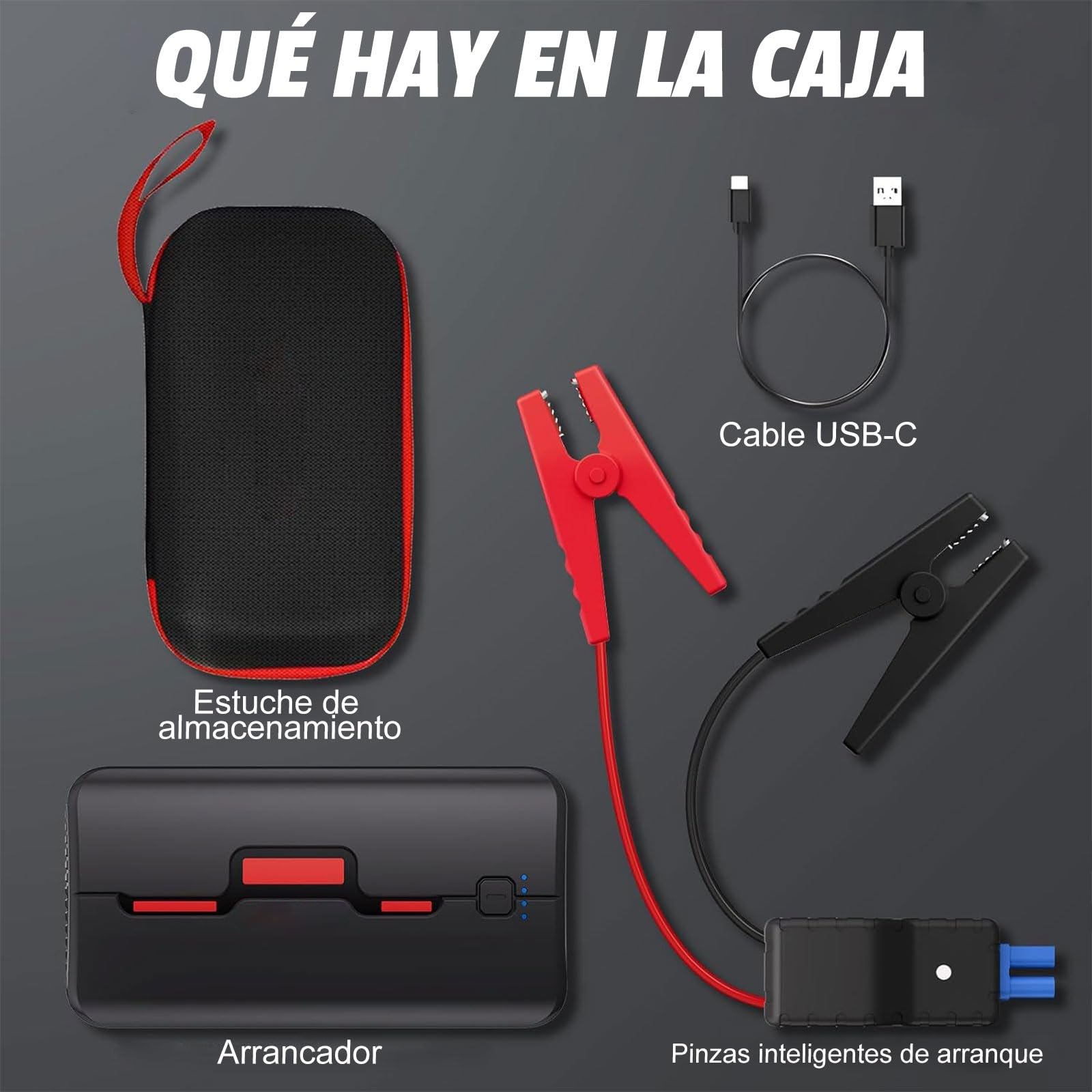 Arrancador de Batería de Coche 600A 10000mAh - Jump Starter Portátil 12V para Motores Gasolina hasta 4.0L y Diésel 2.5L, Power Bank USB-C con Pinzas Inteligentes de Seguridad y Linterna LED
