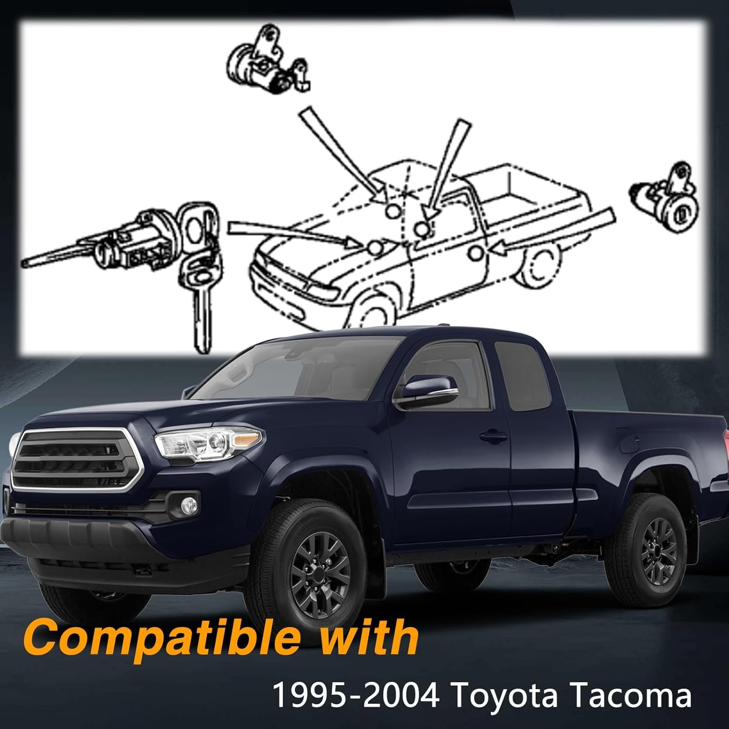 Ignition Lock Cylinder & Door Lock Cylinder & Keys kit Compatible with Toyota Tacoma 1995-2004, Ignition Switch & Door Lock Cylinders with Keys Replace# 69005-35840 69051-35070 69052-35070