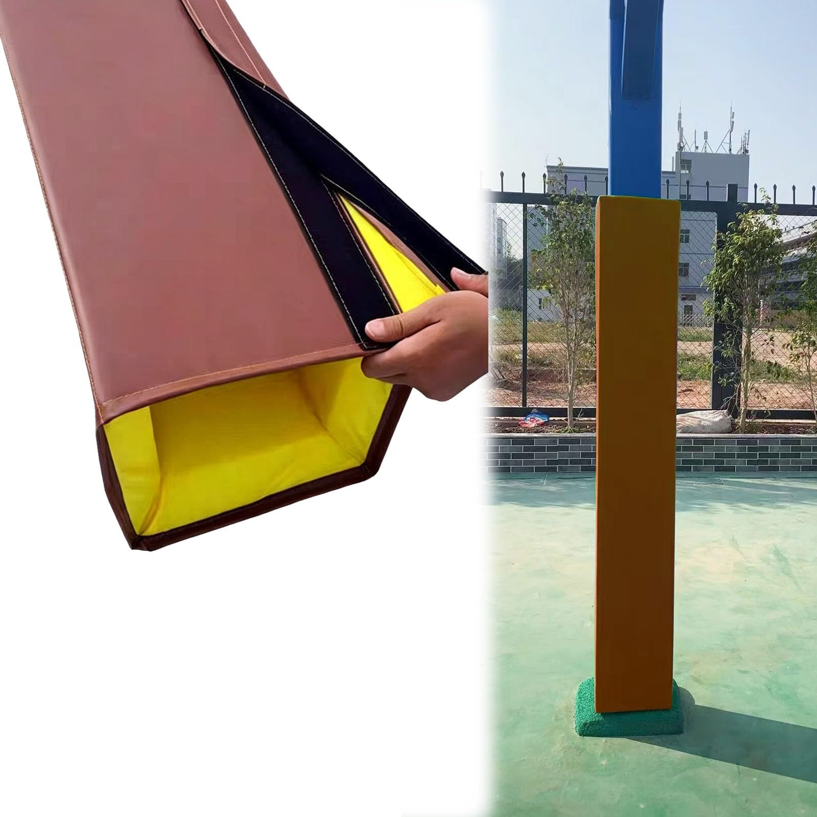 Brown Square Pole Safety Padding Cover, Foam Wrap Protector for Indoor Outdoor Posts, Impact Protection Cushion for Playground, Garage & Sports Areas(9.5"x9.5"(24x24cm))