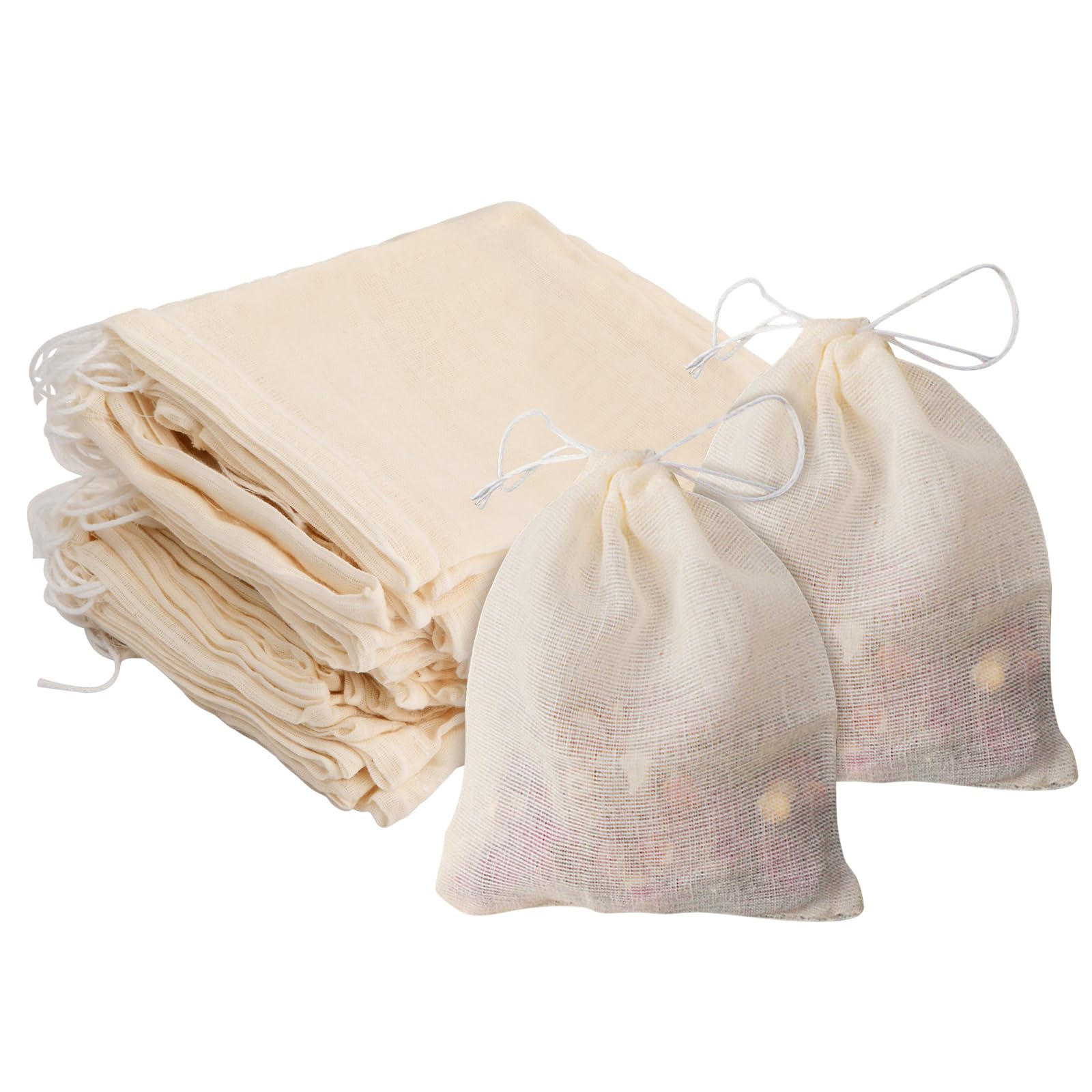 Sacchetti Stoffa Sacchetti Mussola Cotone Chielor 50 Pezzi - 9x10cm Con Coulisse Per Tè, Saponi, Regali Borsine Spezie Cucito