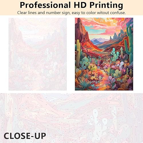Miniatura 2 de TUMOVO Pintura de paisajes por números para adultos, kits de pintura de suculentas por números, pintura de números de cactus para adultos con