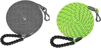 NTR 20FT Long Dog Leash, 30FT Check Cord with Swivel Lockable Hook and Comfortable Padded Handle for Reflective Dog Leash for Small Medium and Large Dogs Walking Training Hiking Camping Playing