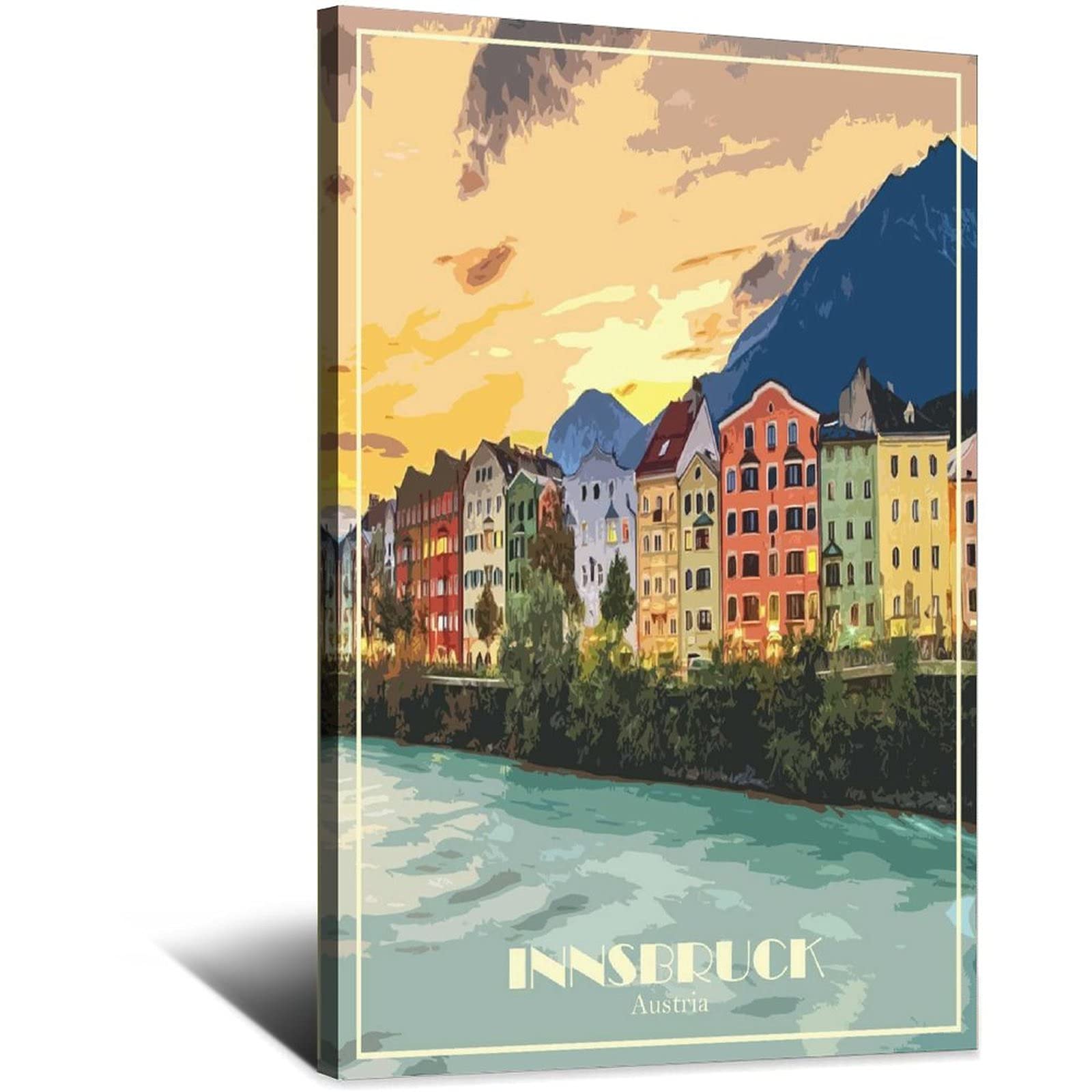 Zsefv Frame-Style Innsbruck Austria Vintage Travel Poster Skyline Decorative Posters Modern Bedroom Canvas Art Poster Picture Painting Posters Wall Decor Art Gift