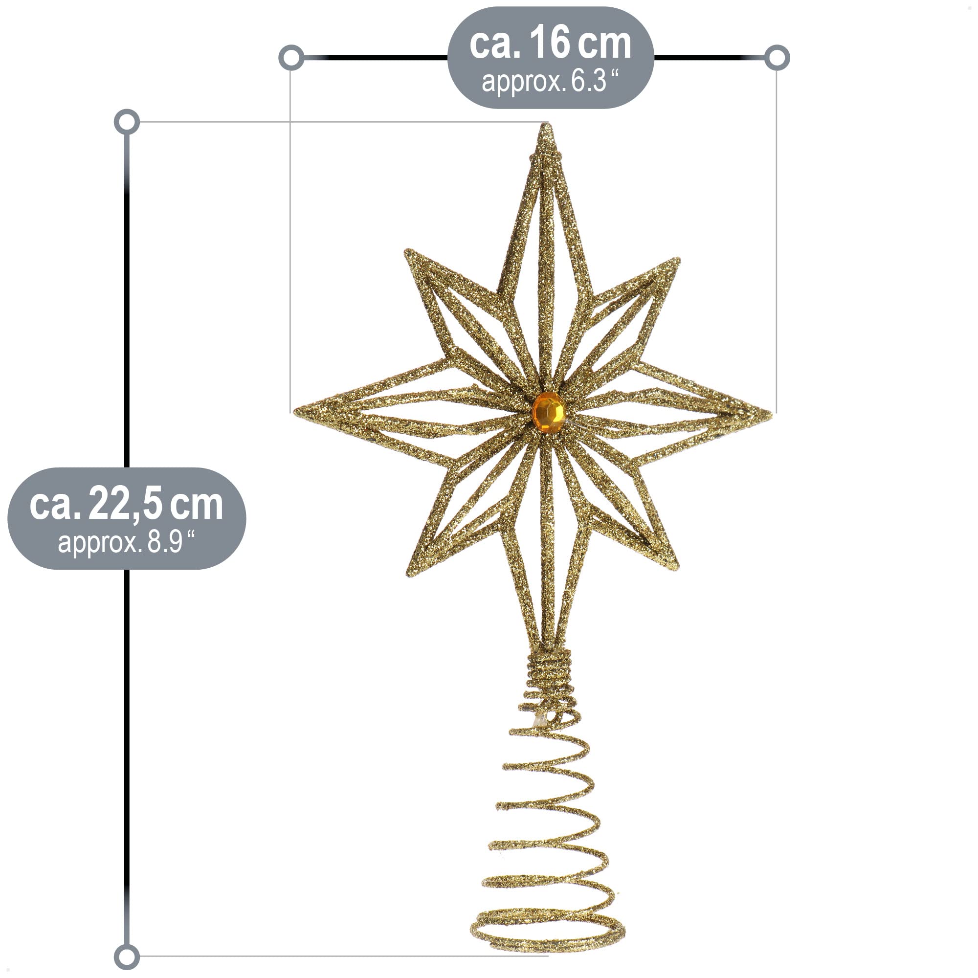 COM-FOUR® Gwiazdka dekoracyjna Boze Narodzenie - Gwiazdka swiateczna - stojaca poinsecja z brokatem - Top choinkowy (zloty kolor - S)