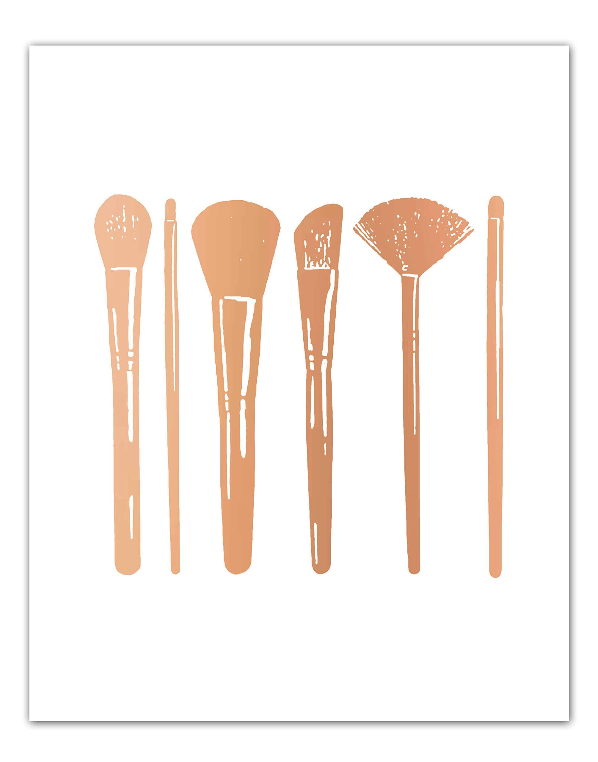 Makeup Brushes, Wall Art for Makeup Studio, Bathroom Wall, Salon Decor, Glamour Theme, Rose Gold Foil Print Art, Choose from Multiple Colors and Sizes, Unframed, Handmade Artwork Poster