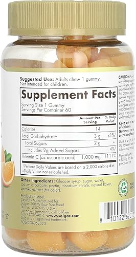 Miniatura 2 de Solgar Gomitas de vitamina C para adultos, 1,000 mg de ultra potencia, vitamina C, apoyo al sistema inmunológico para mujeres y hombres, sabroso